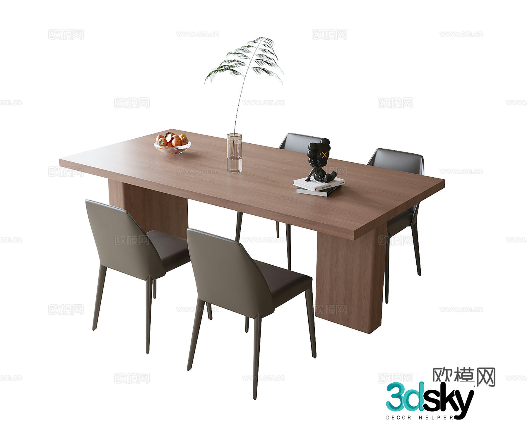 Bar dining table and chairs solid wood dining table 3d model