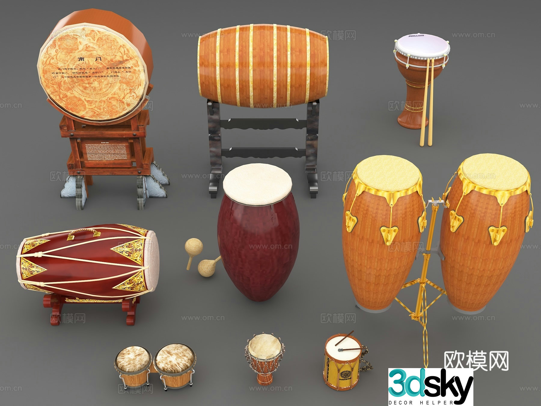 drum gongs and drums ethnic drums ethnic drums ethnic musical instruments ethnic musical instruments 3d model