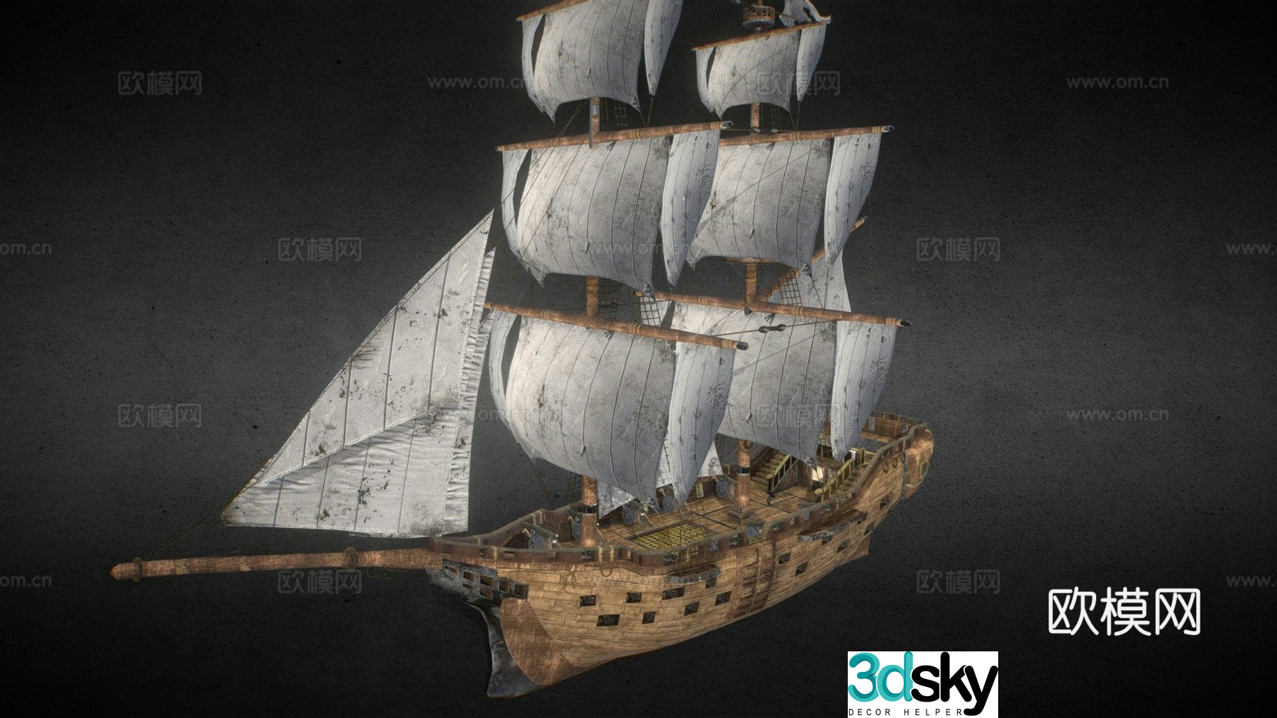 ancient wooden ship pirate ship sailing ship 3d model