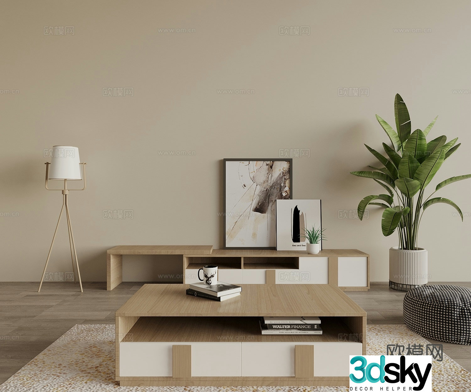 Log style TV cabinet 3D model