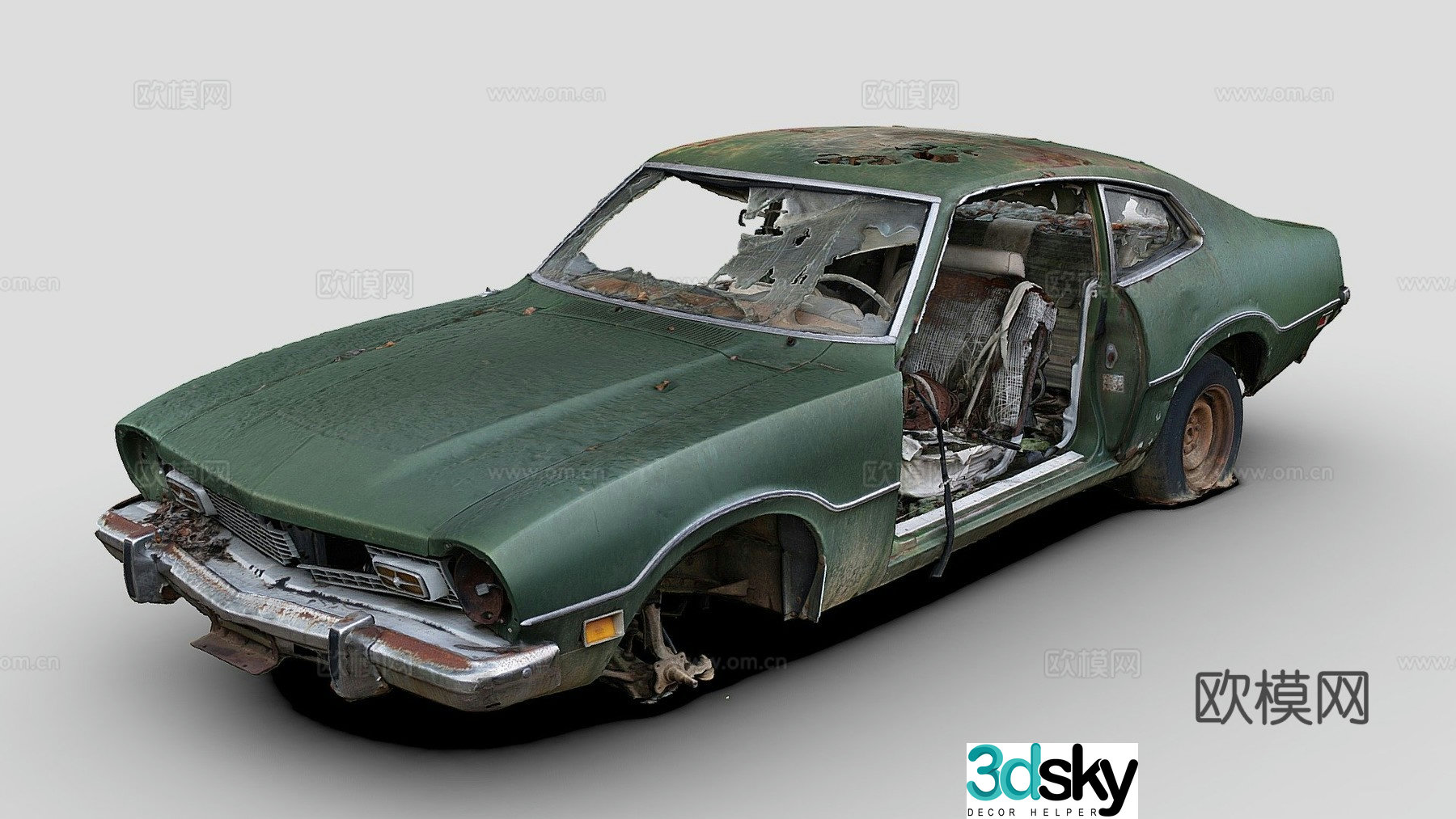 Abandoned car wreckage 3d model