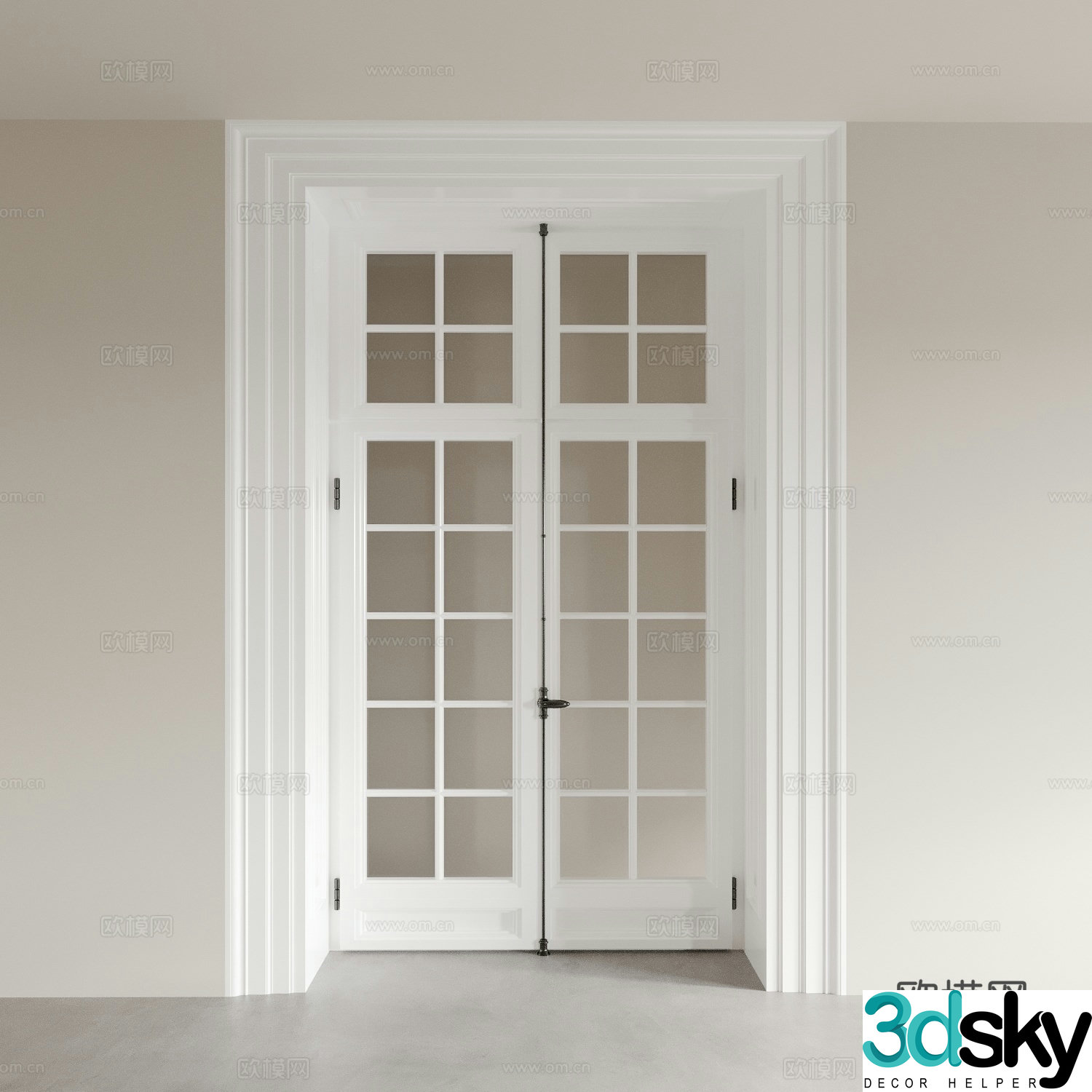 Cream style interior door double door swing door room door balcony door 3d model