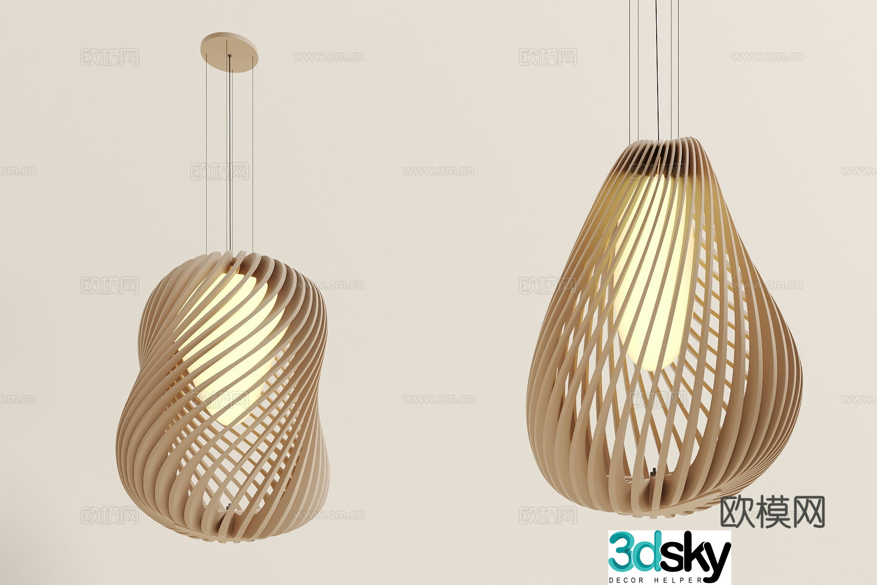 New Chinese style chandelier wooden grille chandelier 3d model
