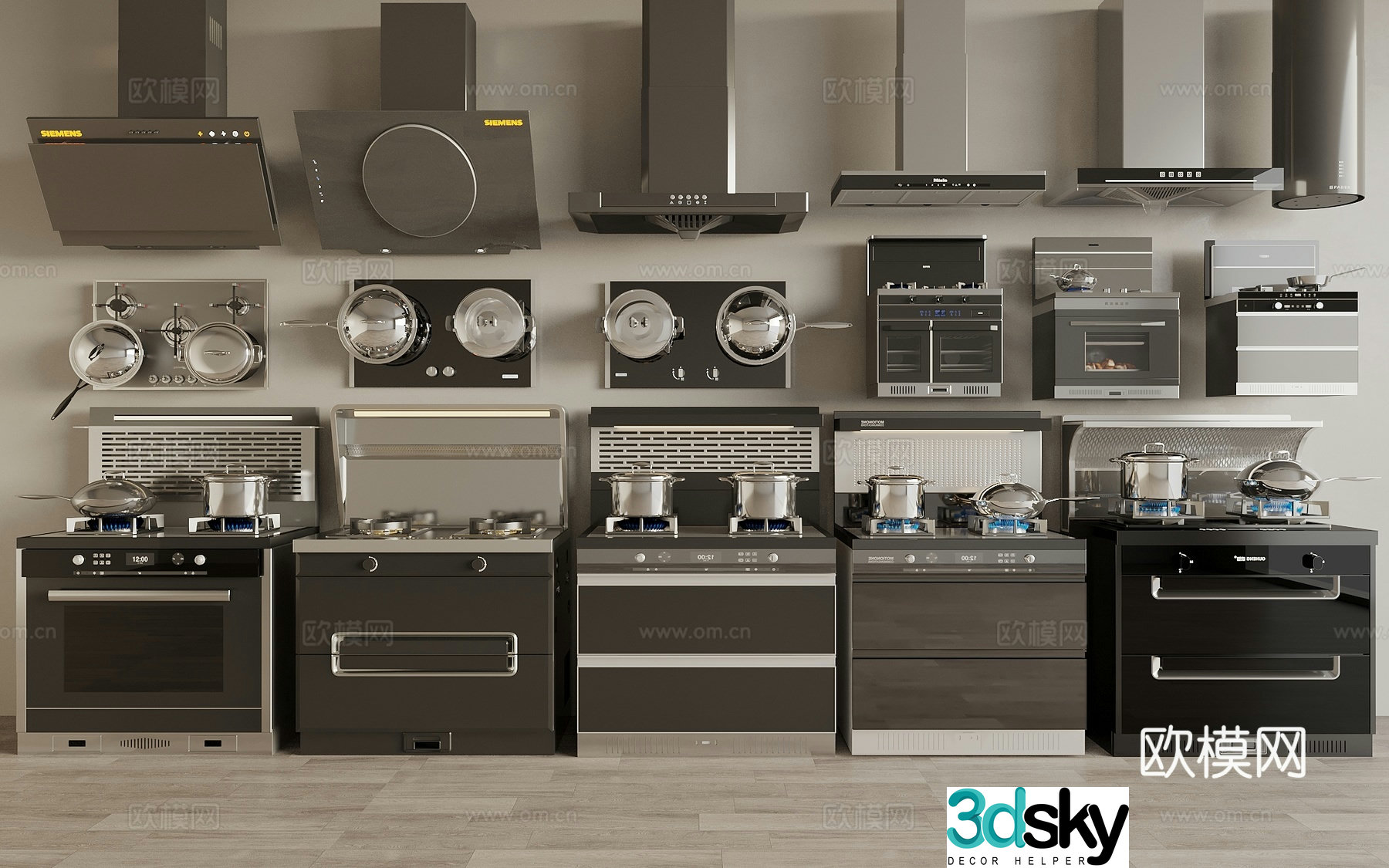 Integrated stove range hood gas stove 3D model