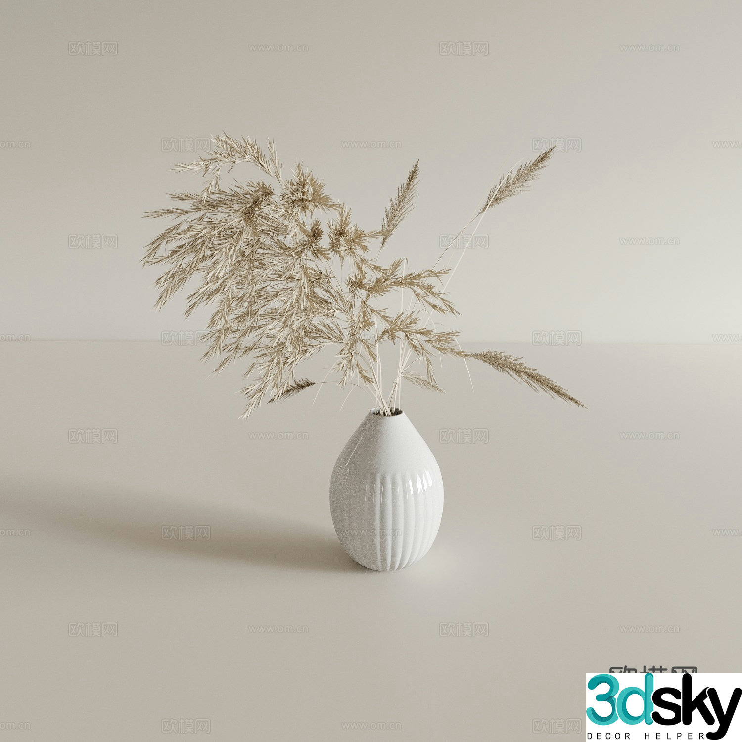 wabi-sabi wind reed vase floral arrangement dry branches 3d model