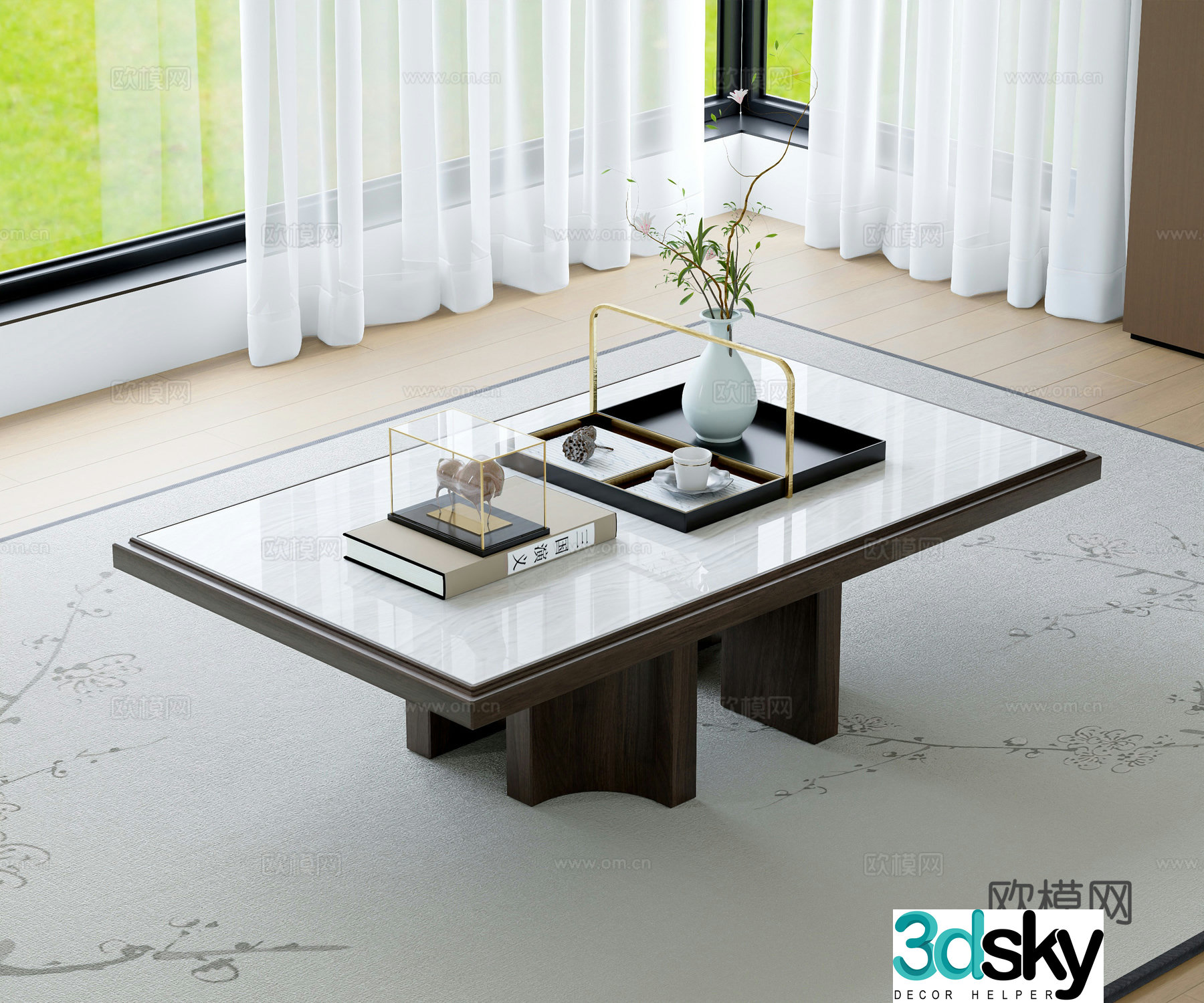 New Chinese style coffee table marble coffee table 3d model