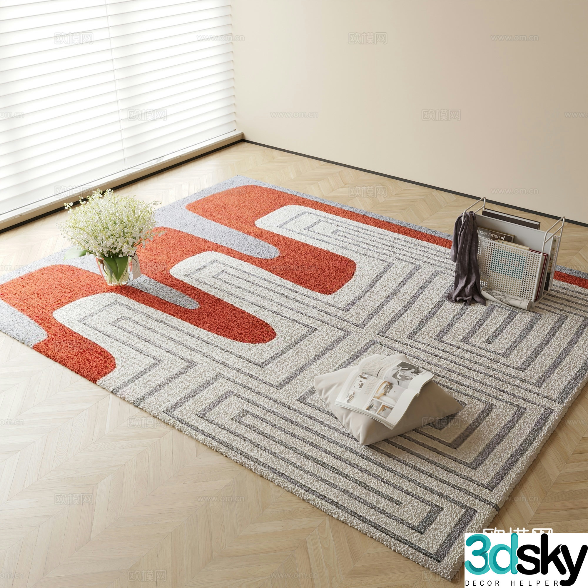 Modern carpet square rug 3d model