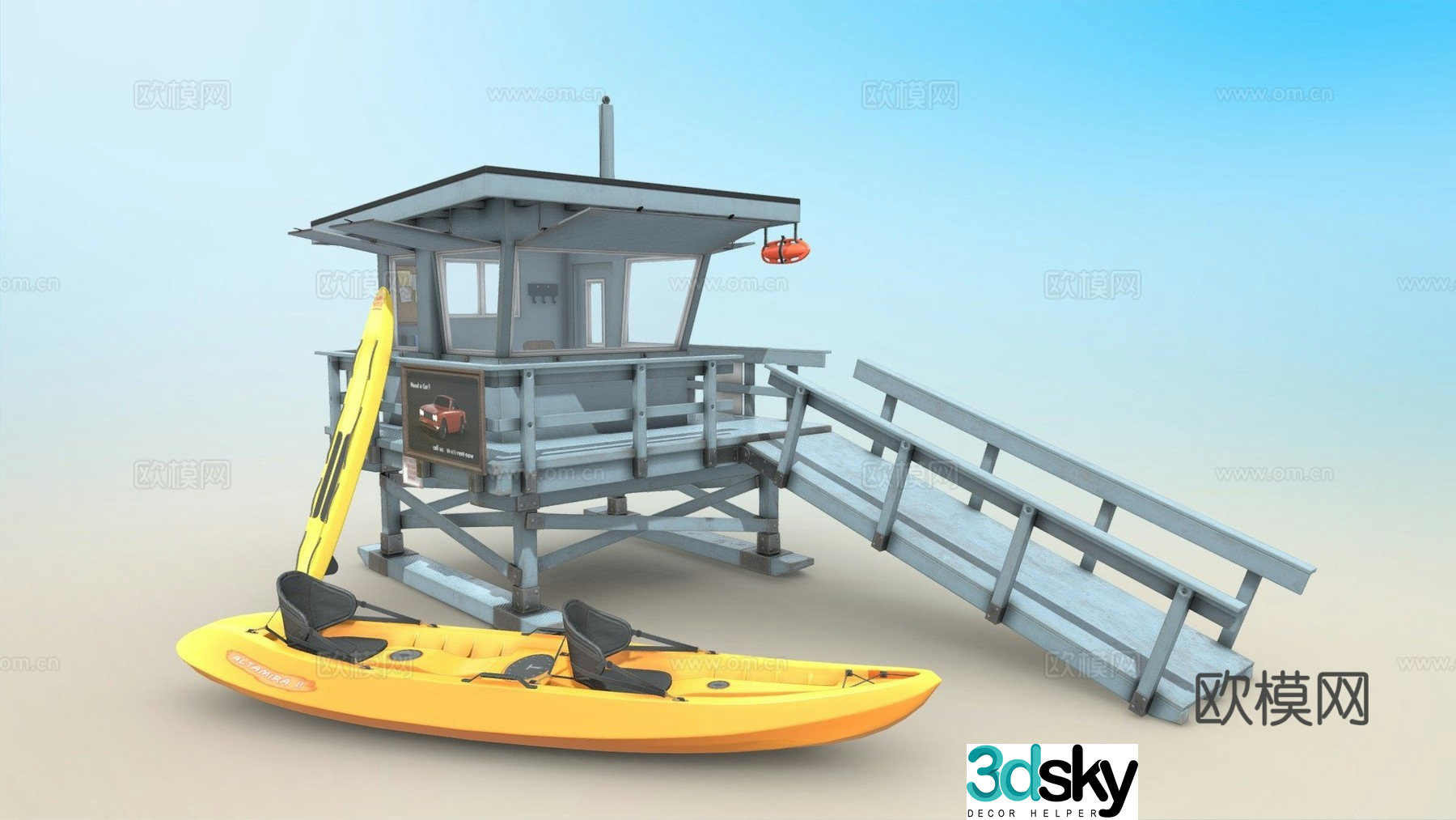 lifesaving station wooden boat 3d model