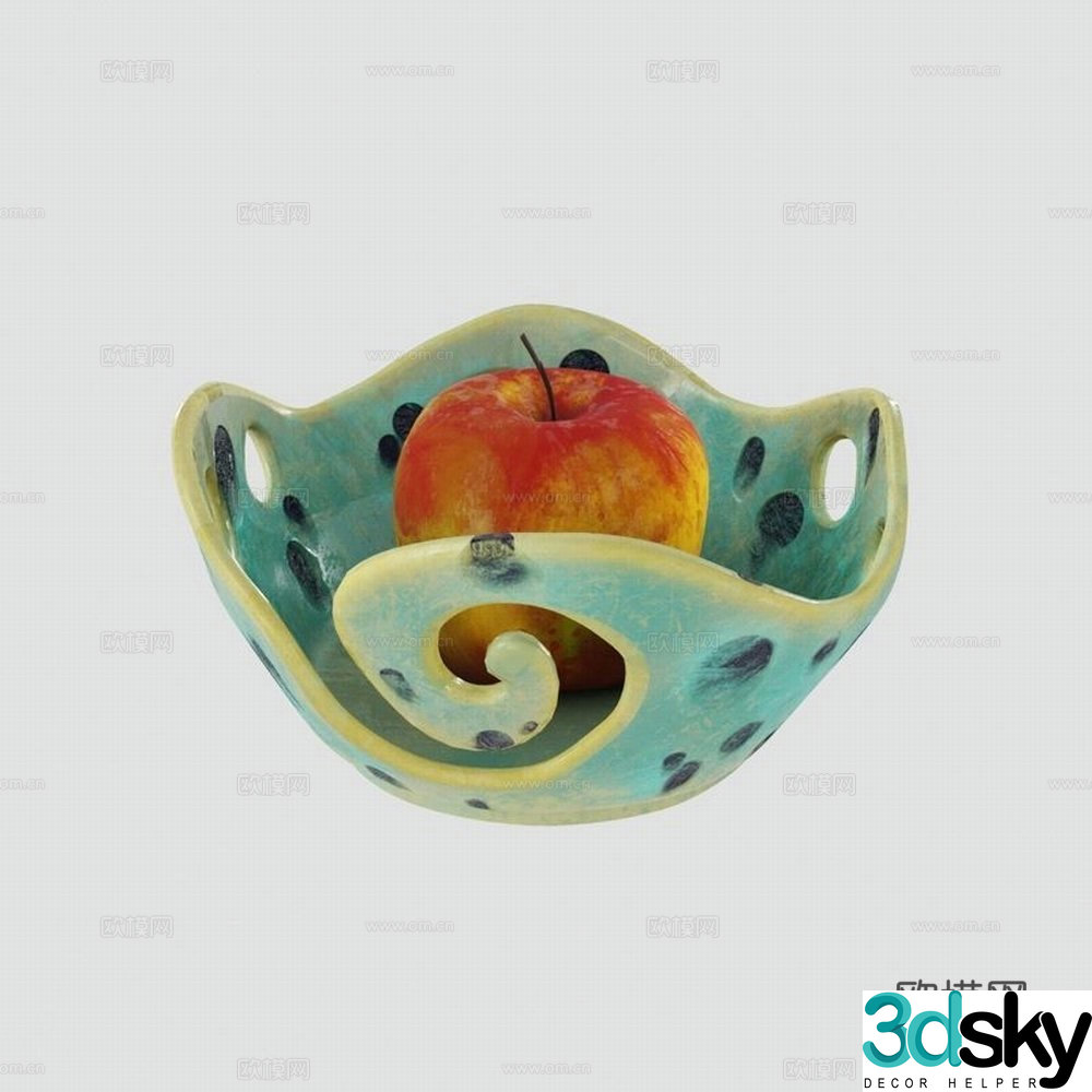 apple fruit ceramic fruit plate 3d model