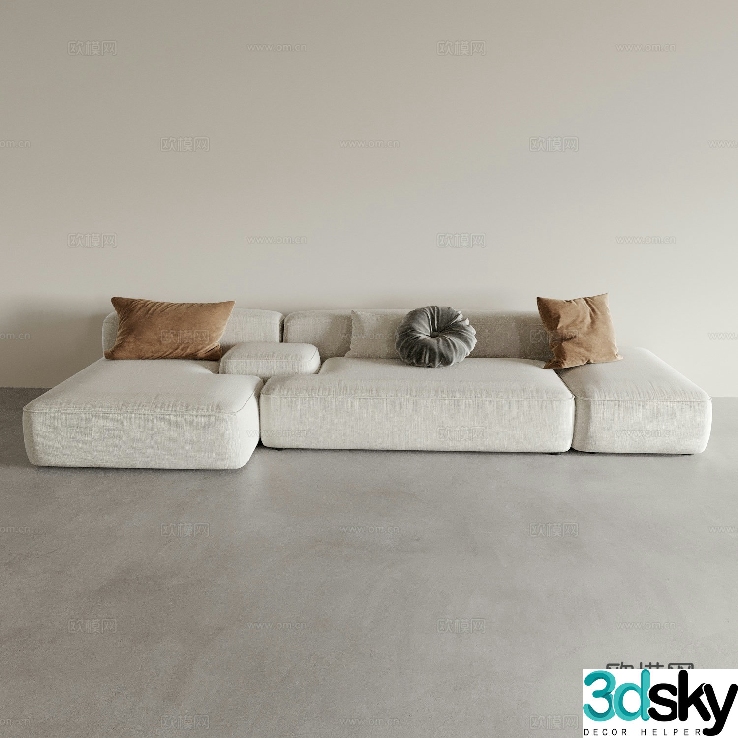 Modern fabric sofa multi-person sofa 3d model