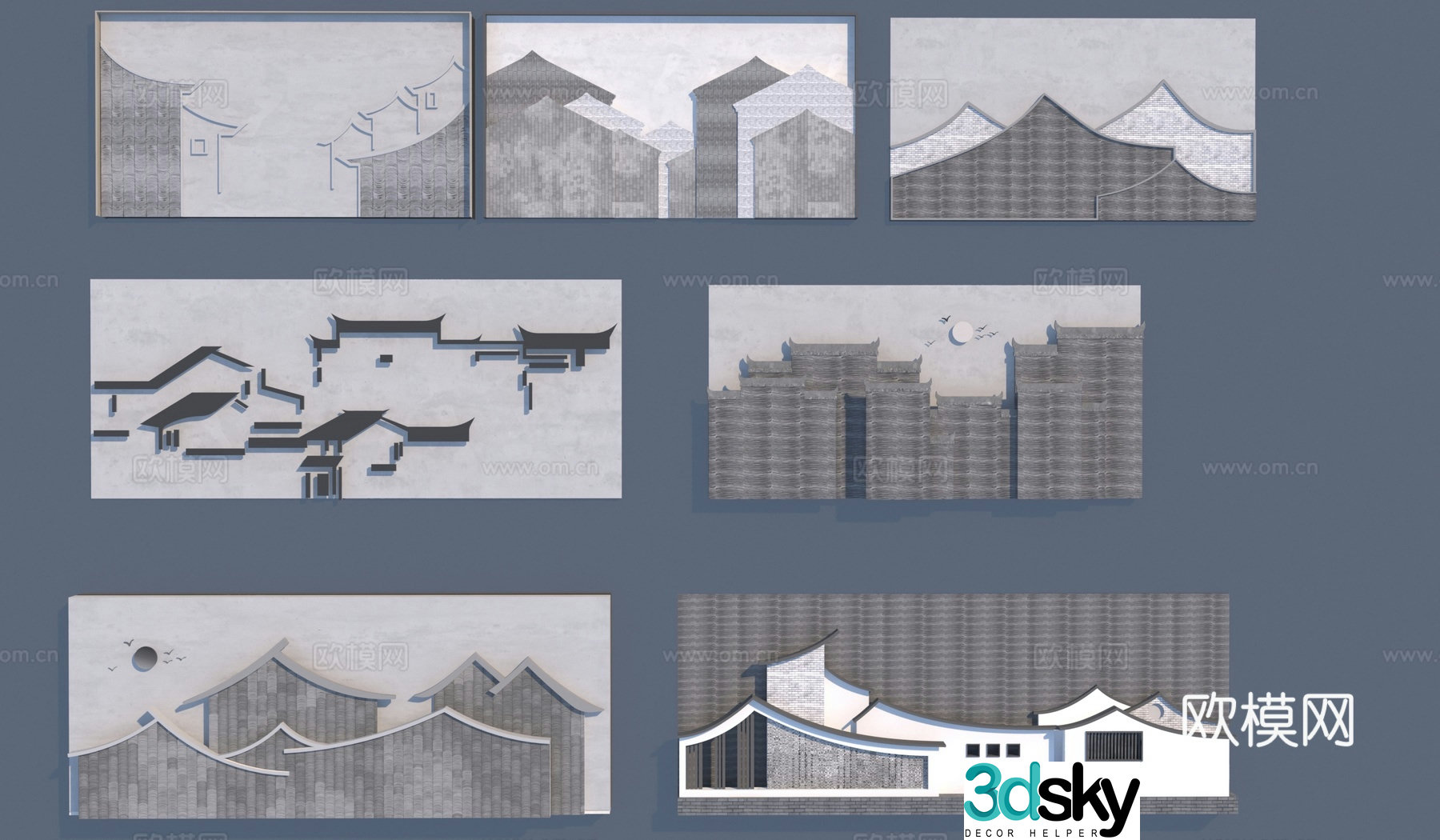 New Chinese style background wall 3D model