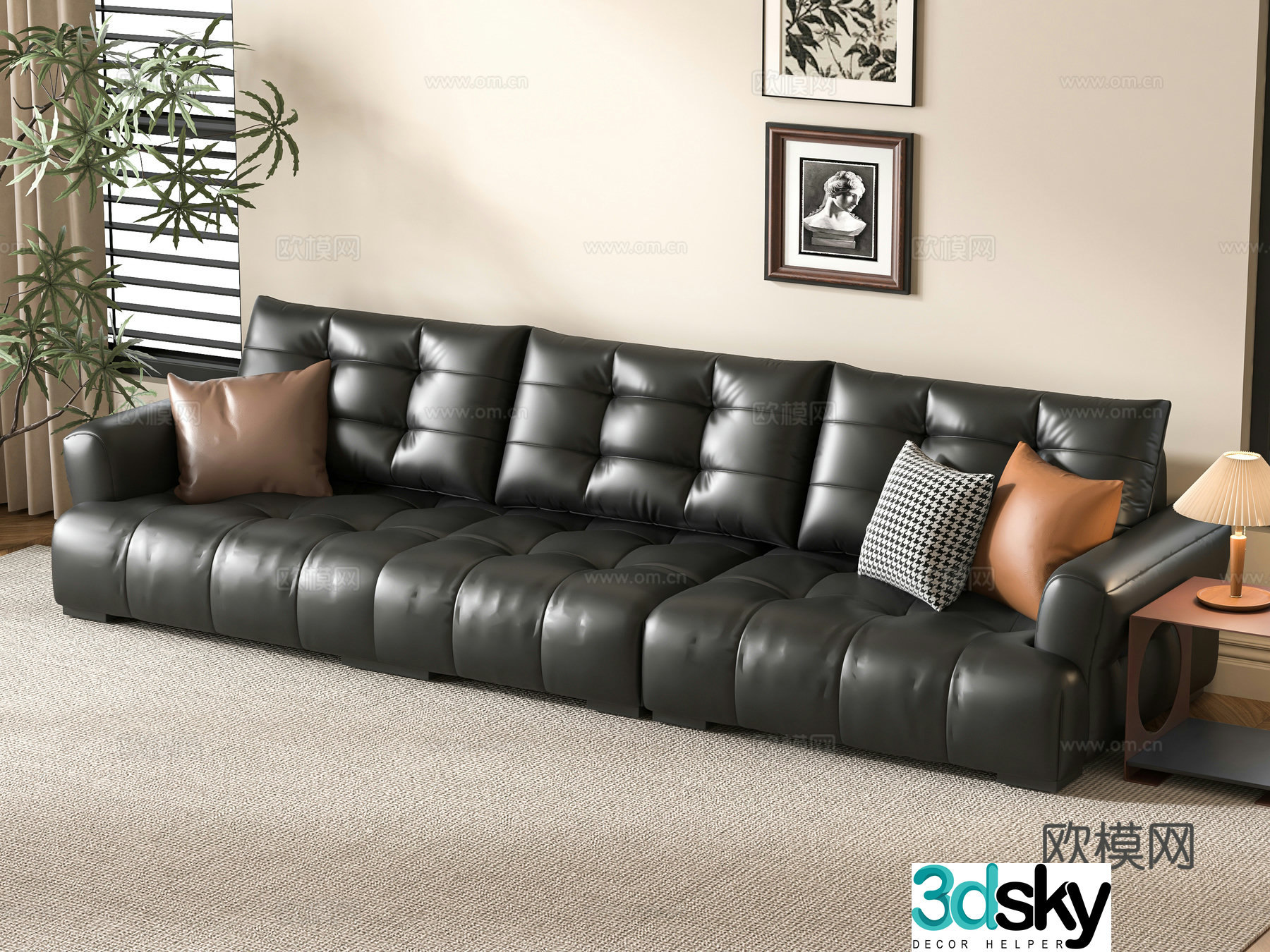 Three seater sofa leather sofa 3d model