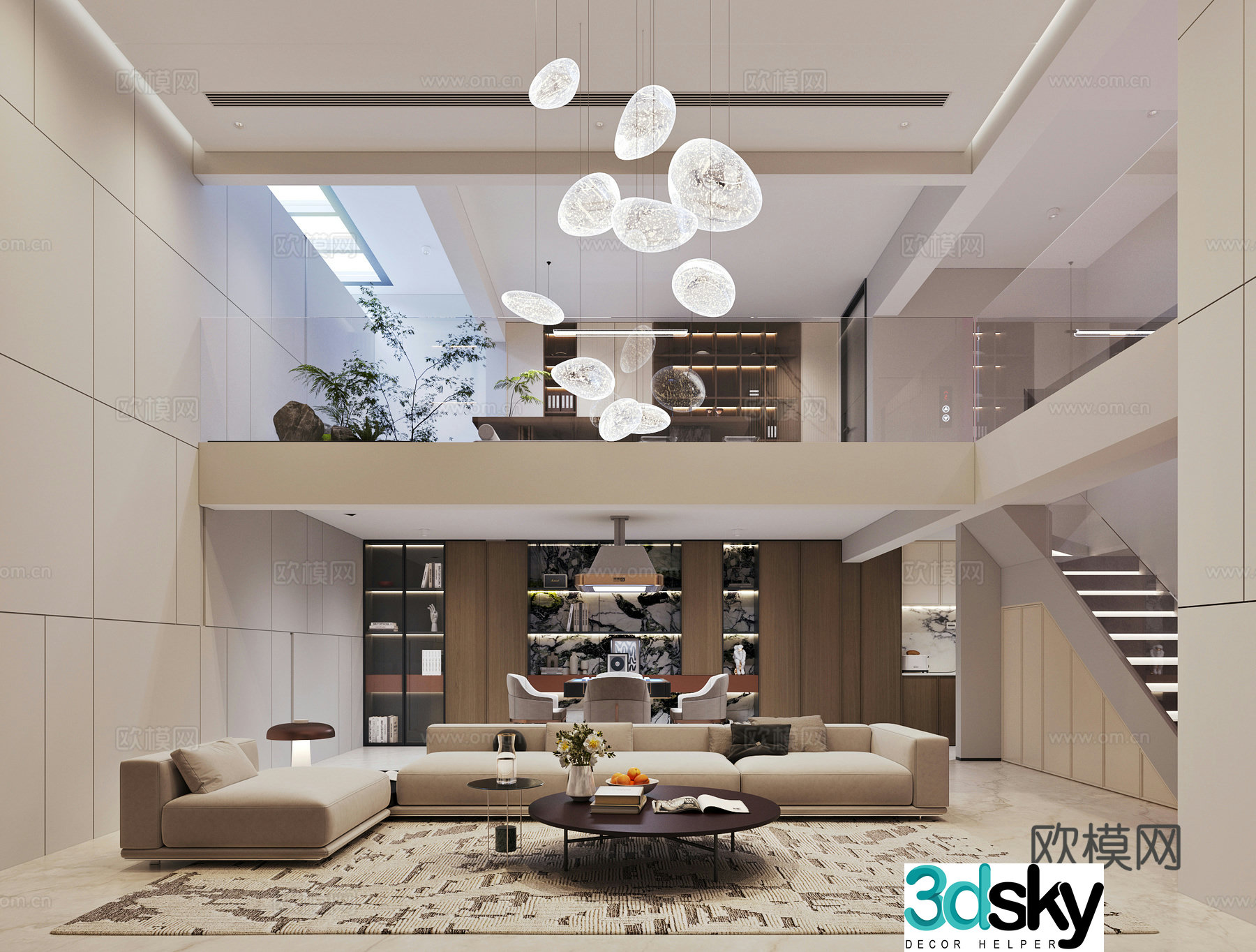 Modern villa living room empty living room 3d model