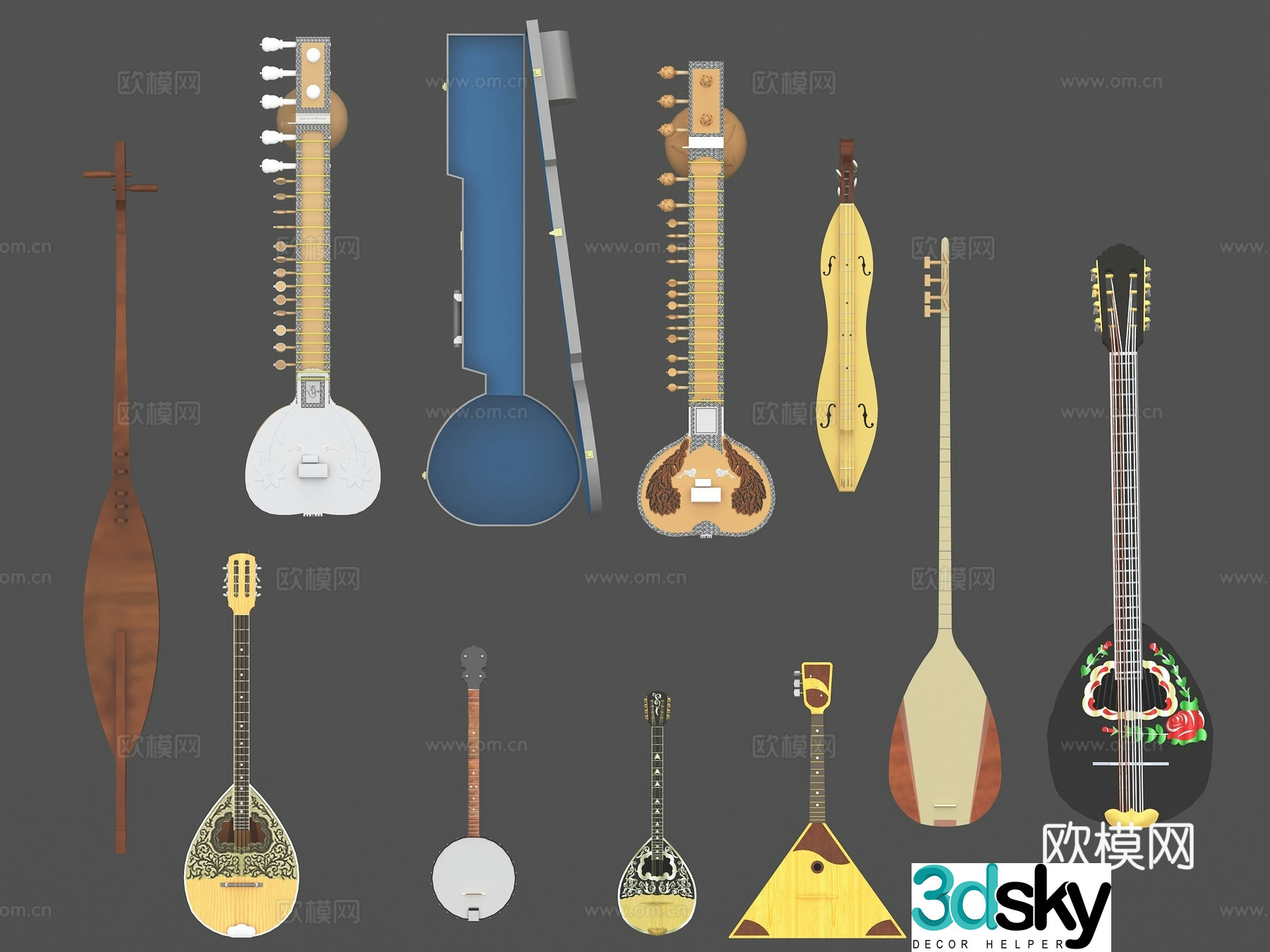 Pipa Ruan Liuqin Yueqin Guqin national musical instrument minority musical instrument 3d model