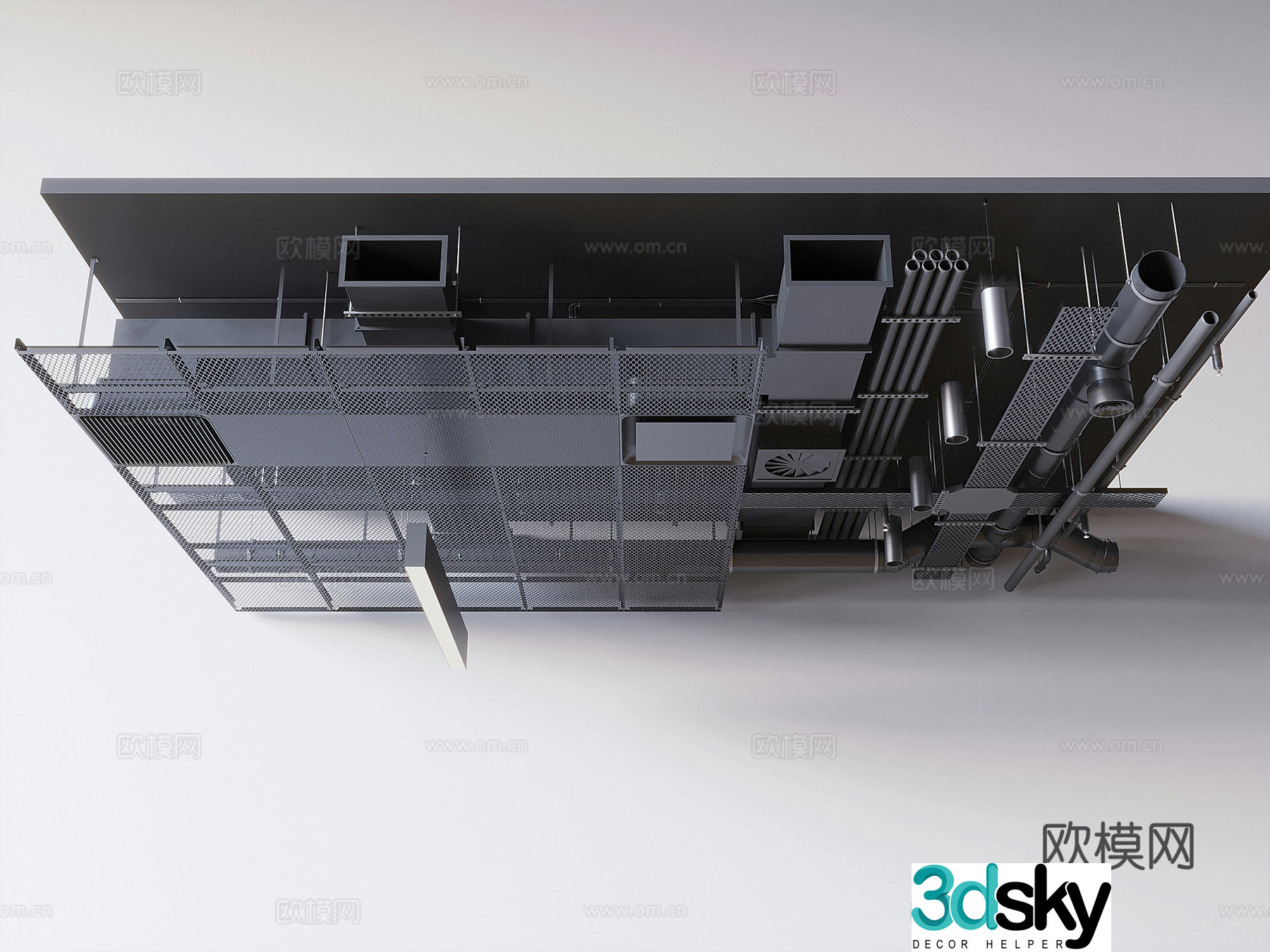 Industrial air duct ceiling air conditioning duct ceiling iron mesh fire duct ceiling 3D model