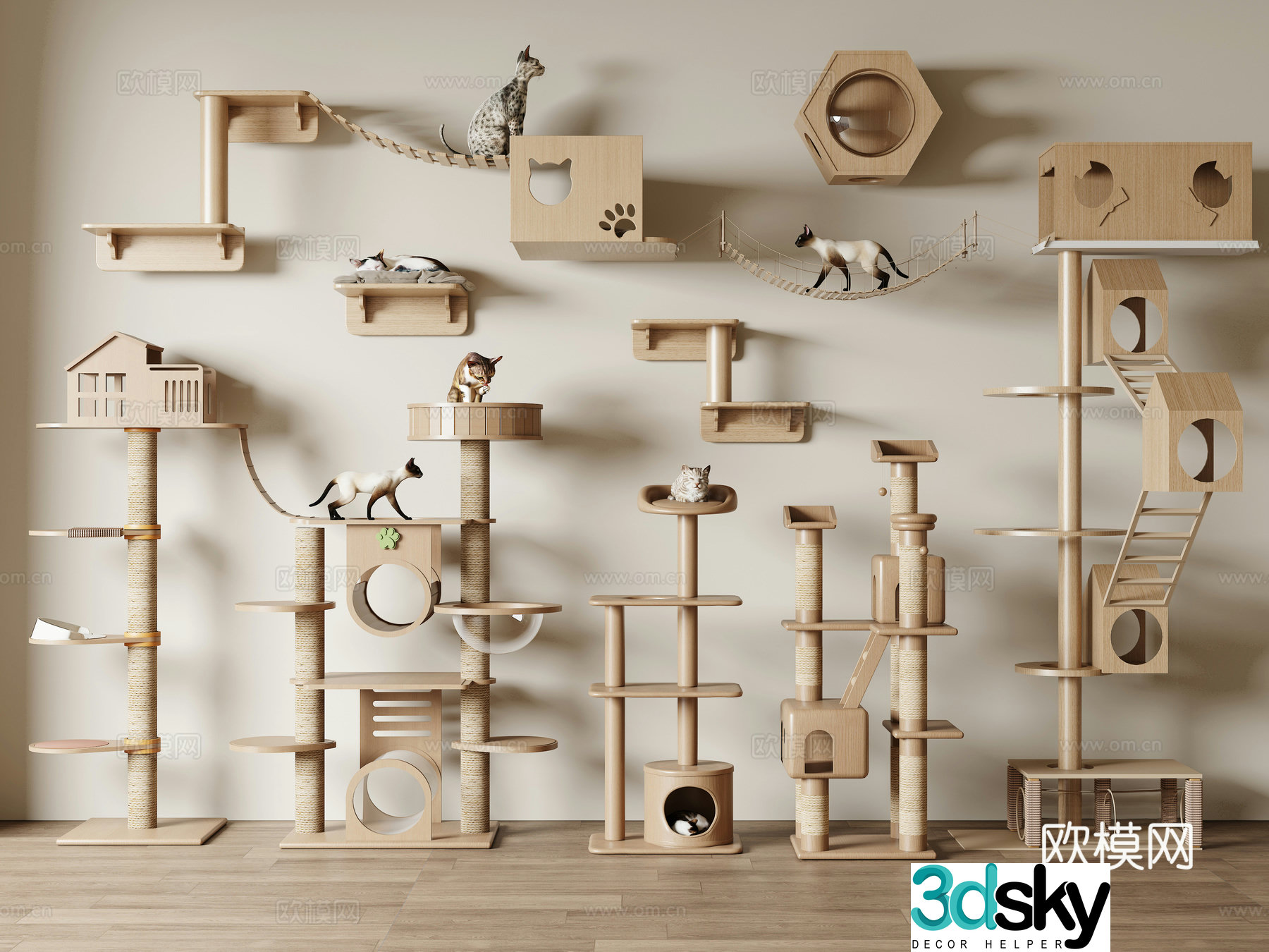 Cat climbing frame pet cabinet cat nest cattery pet supplies 3D model