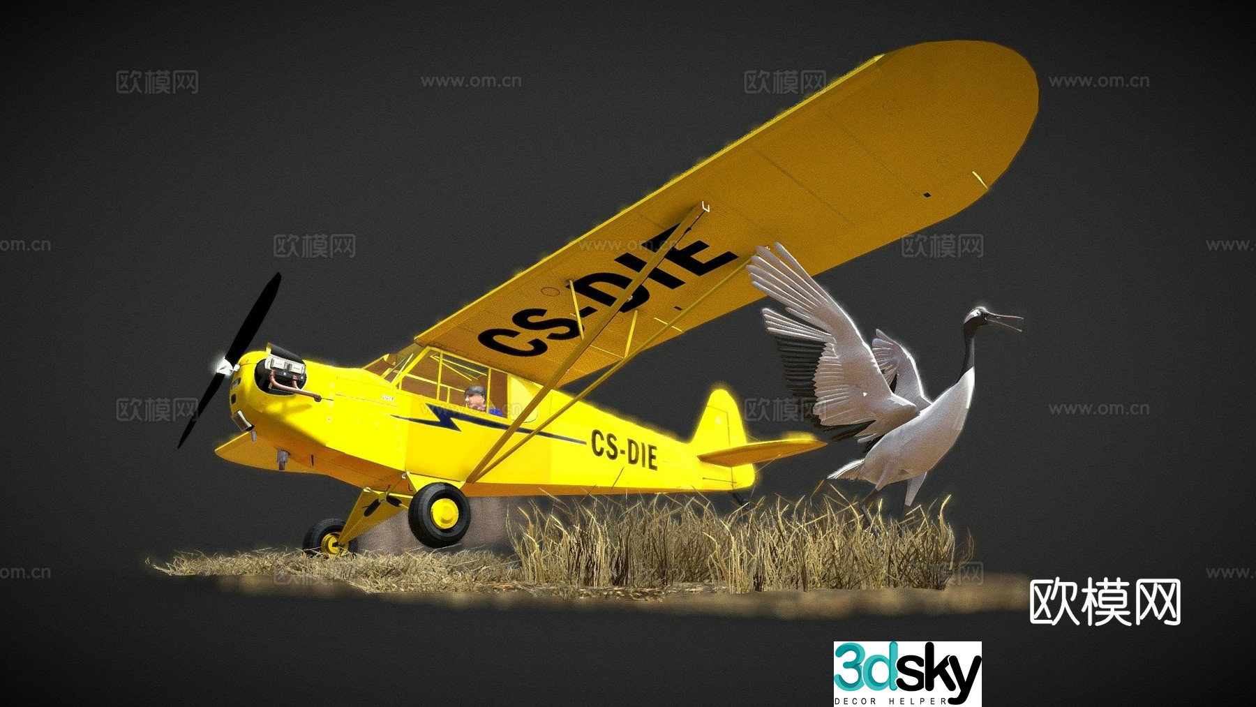 Vintage airplane helicopter 3d model