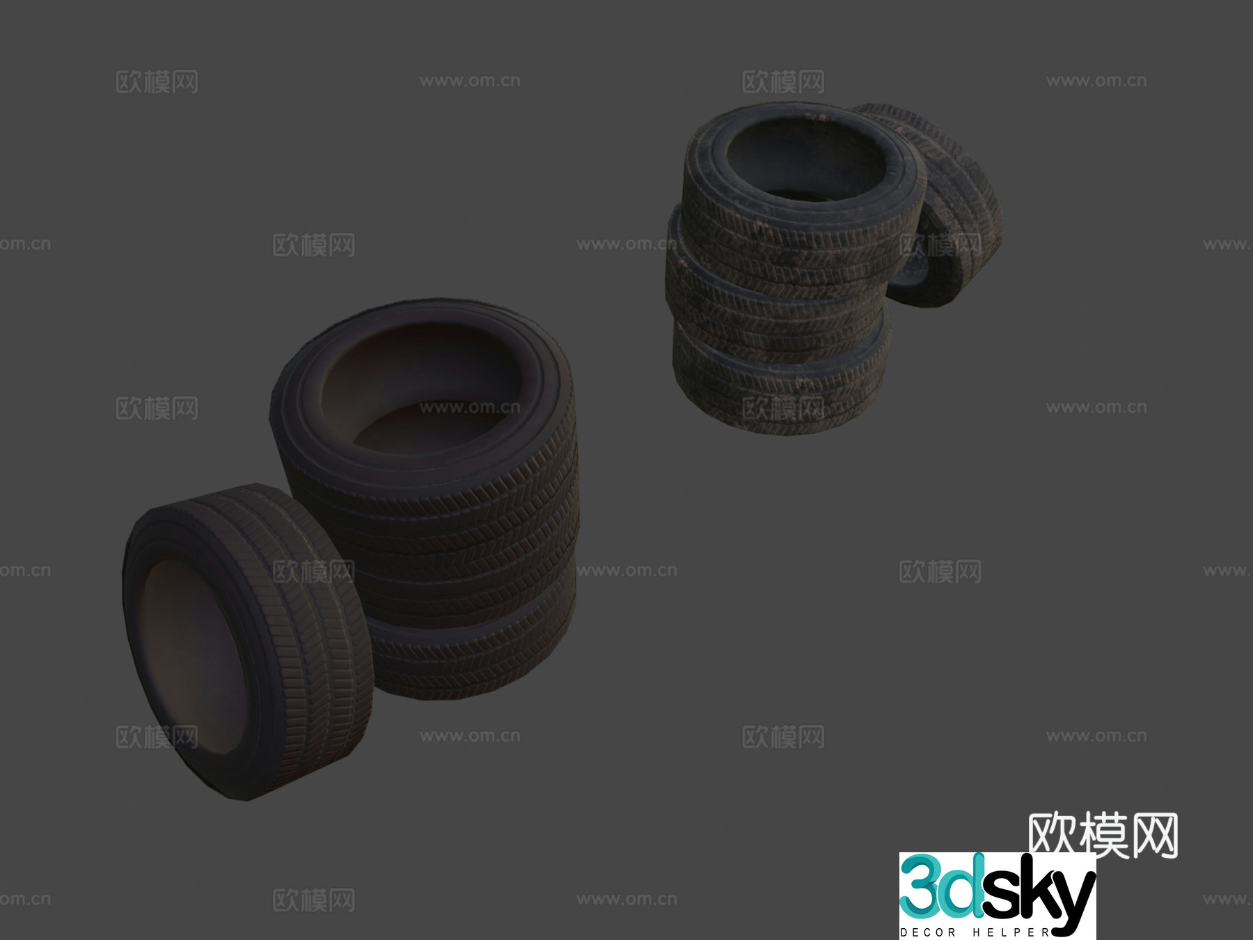 Car tire pile 3d model