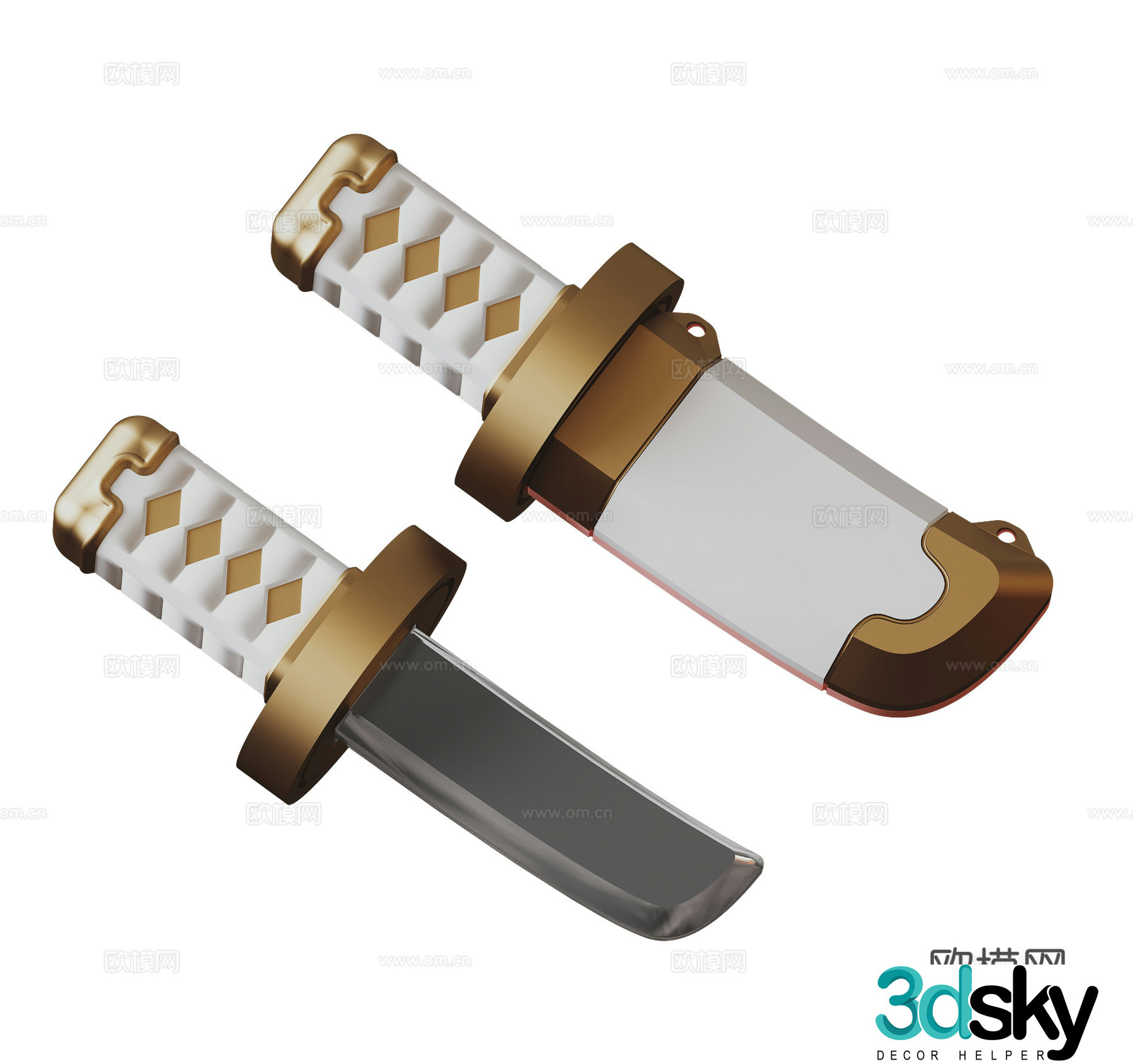 Short sword katana toy knife 3d model