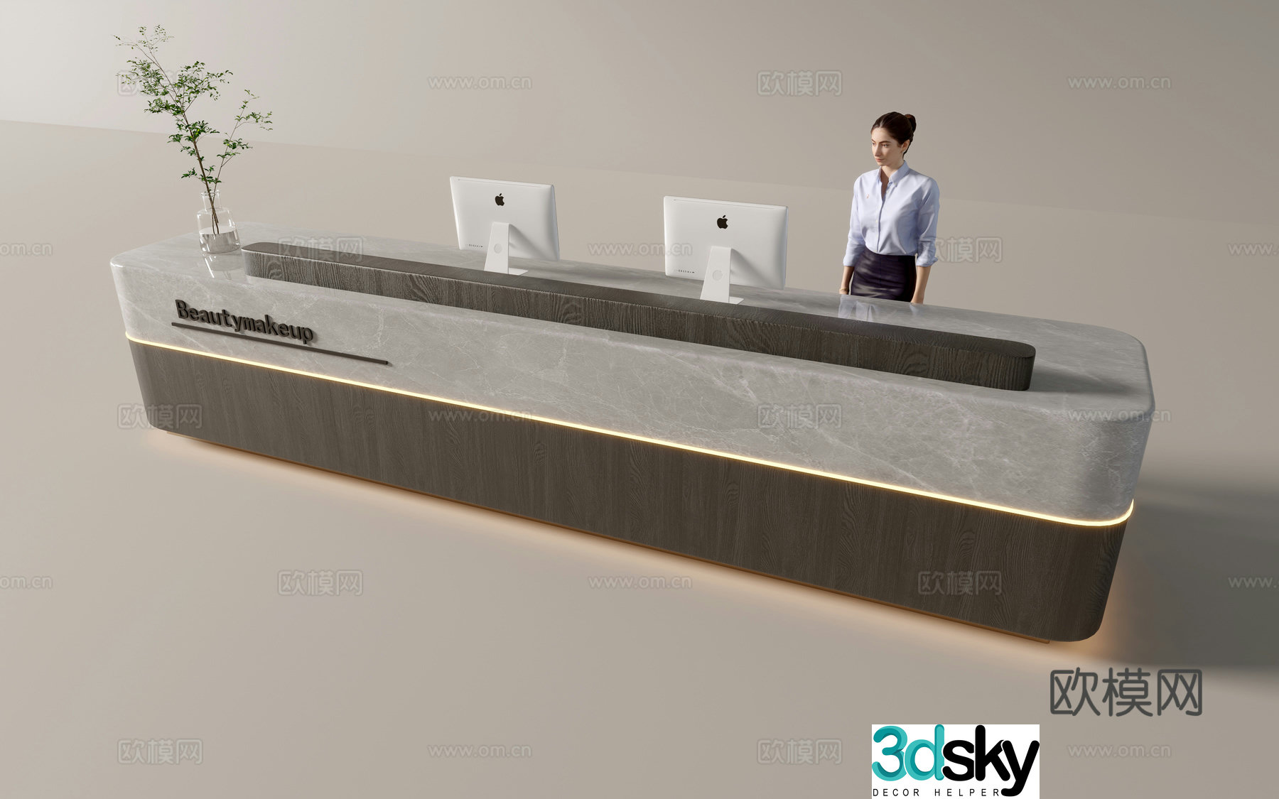 Modern company front desk reception desk service desk 3d model