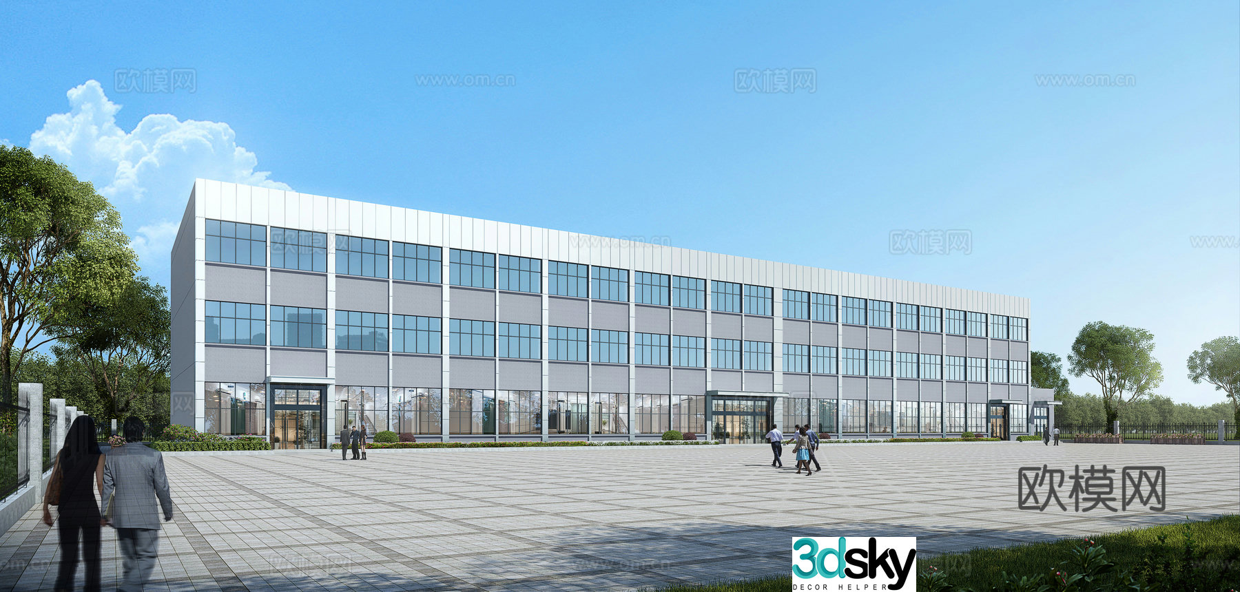 Multi-story office building exterior 3d model