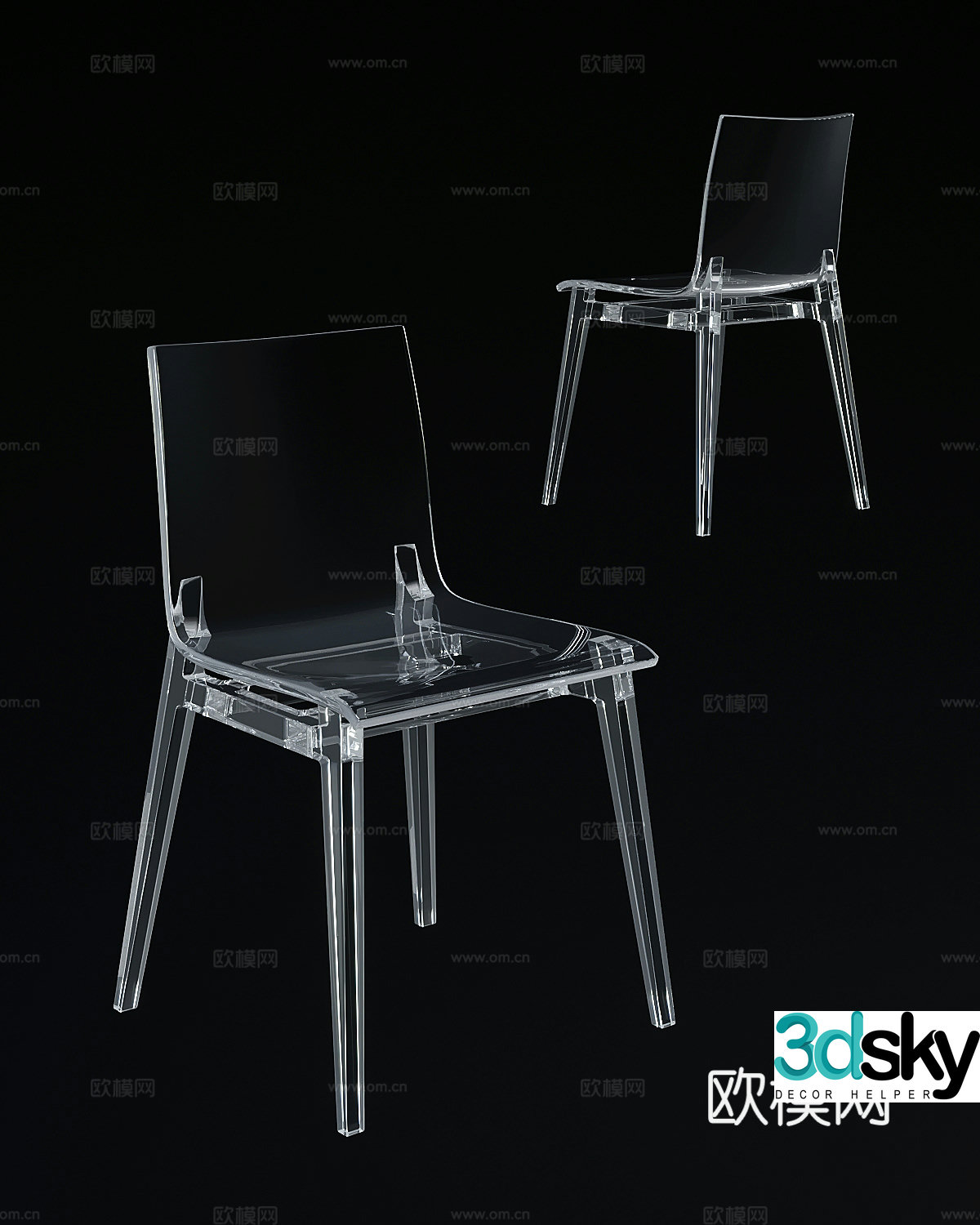 Modern acrylic side chair 3d model