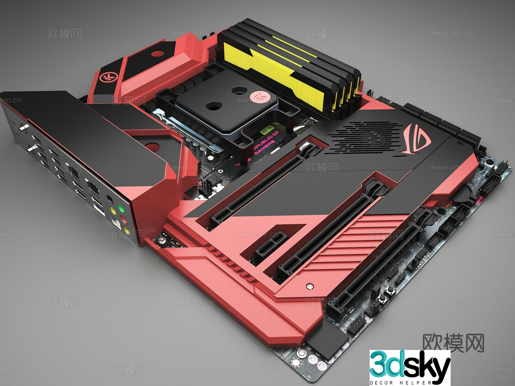 Computer motherboard chip slot memory slot 3d model
