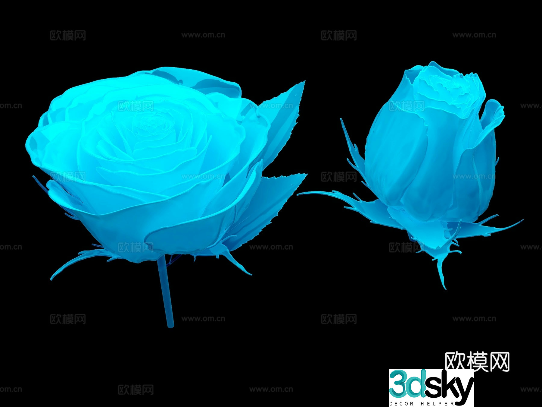 Modern crystal flower crystal rose blue rose 3d model