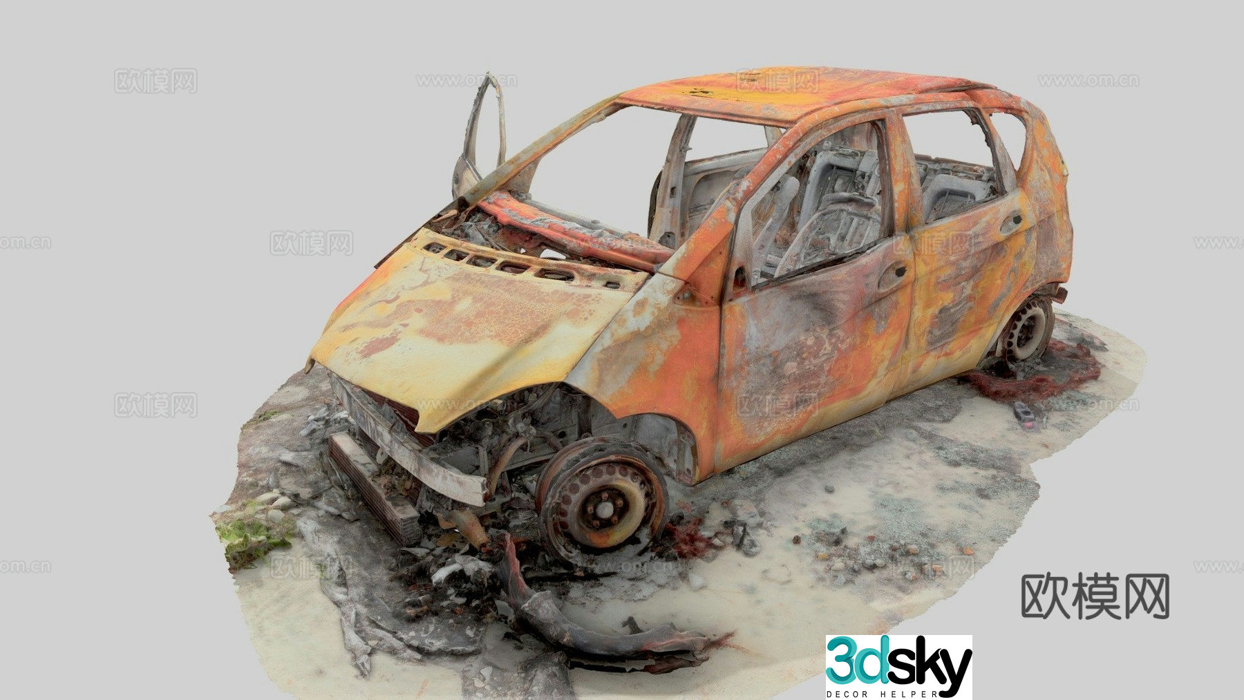 Burnt abandoned car 3d model