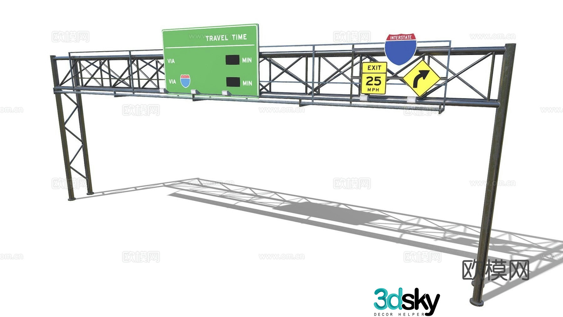 highway elevated sign highway sign 3d model