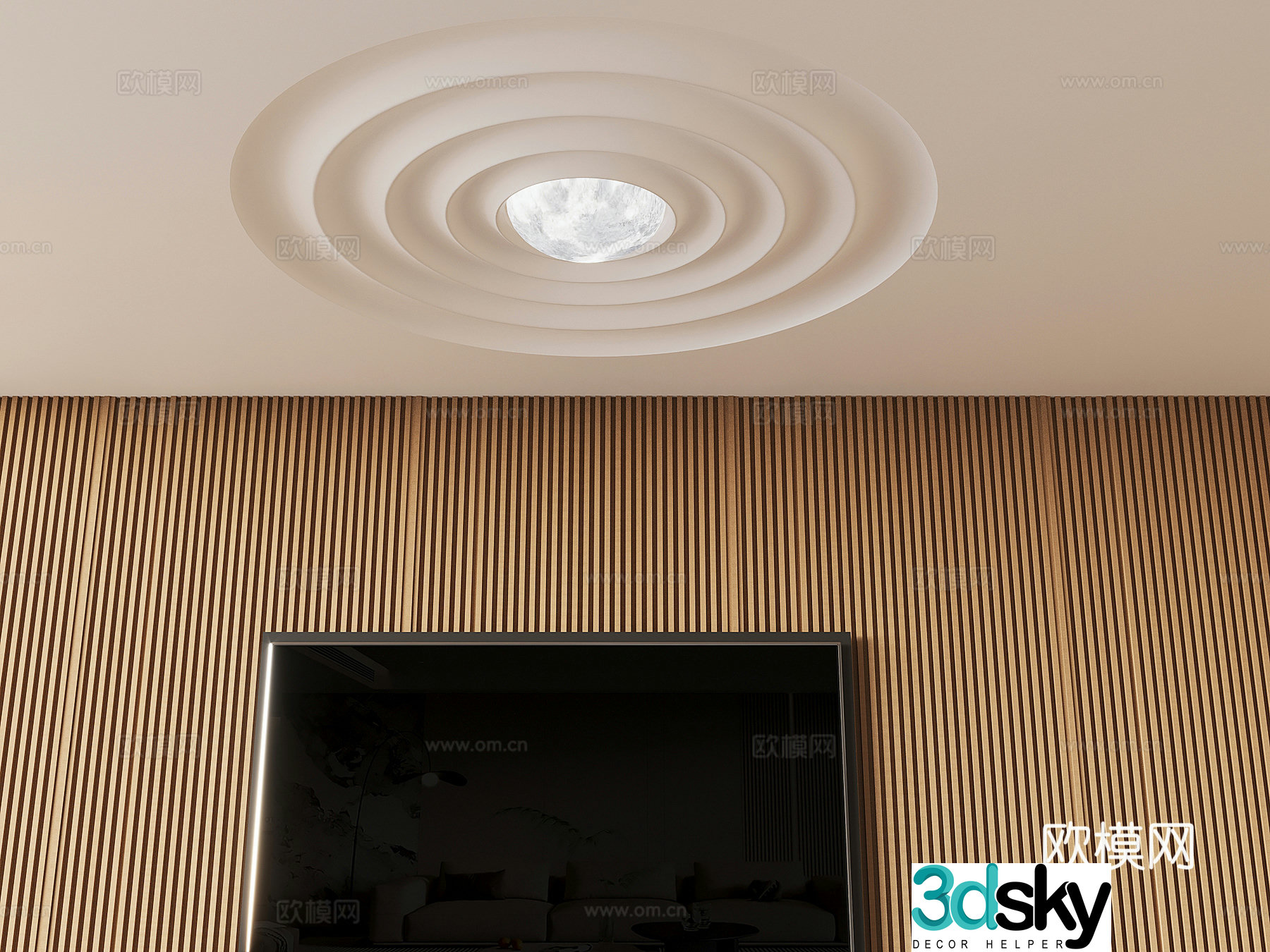 Water corrugated ceiling moon lamp chandelier water corrugated gypsum ceiling 3D model