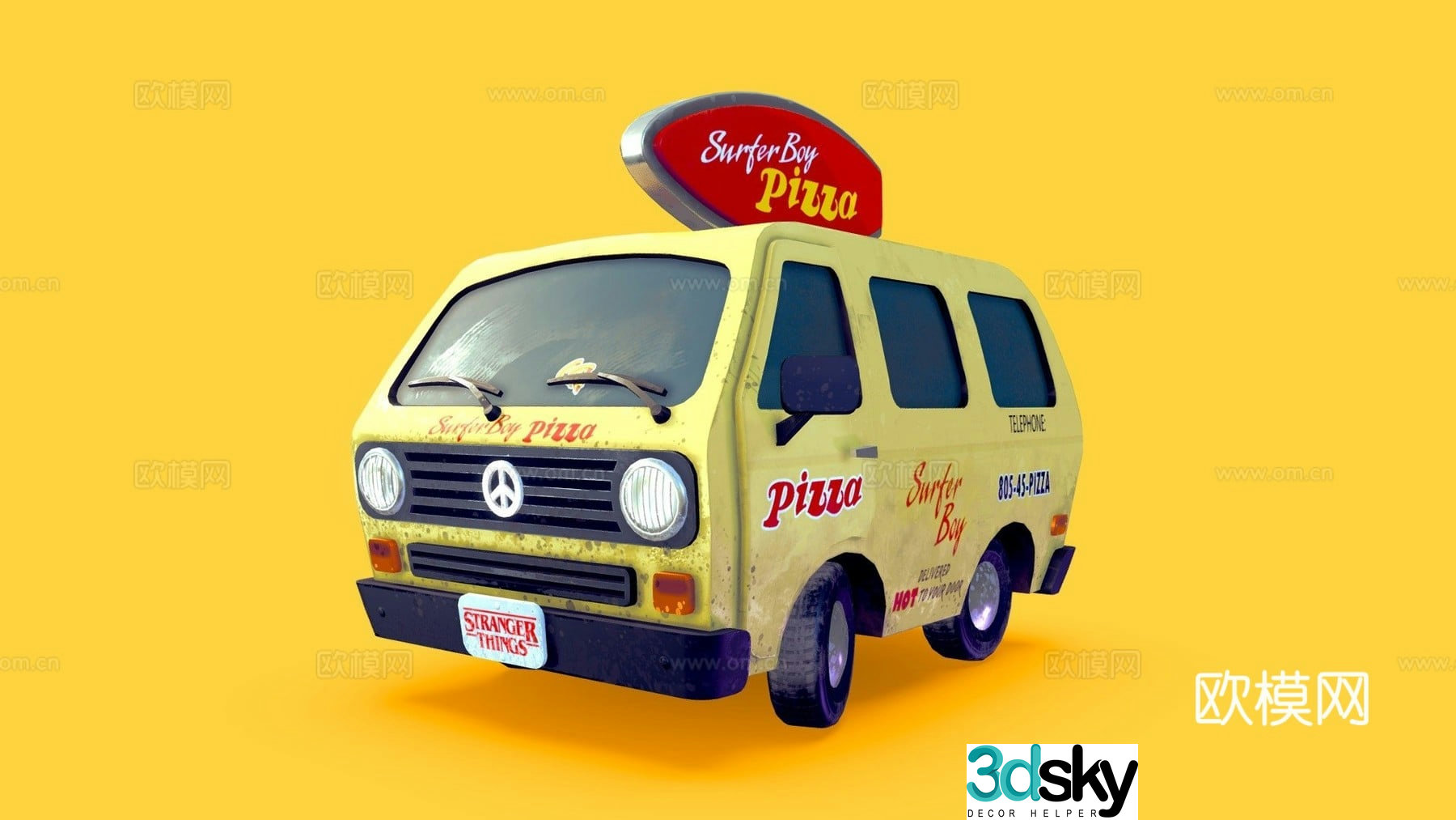 Surfer Boy Pizza Truck 3d model
