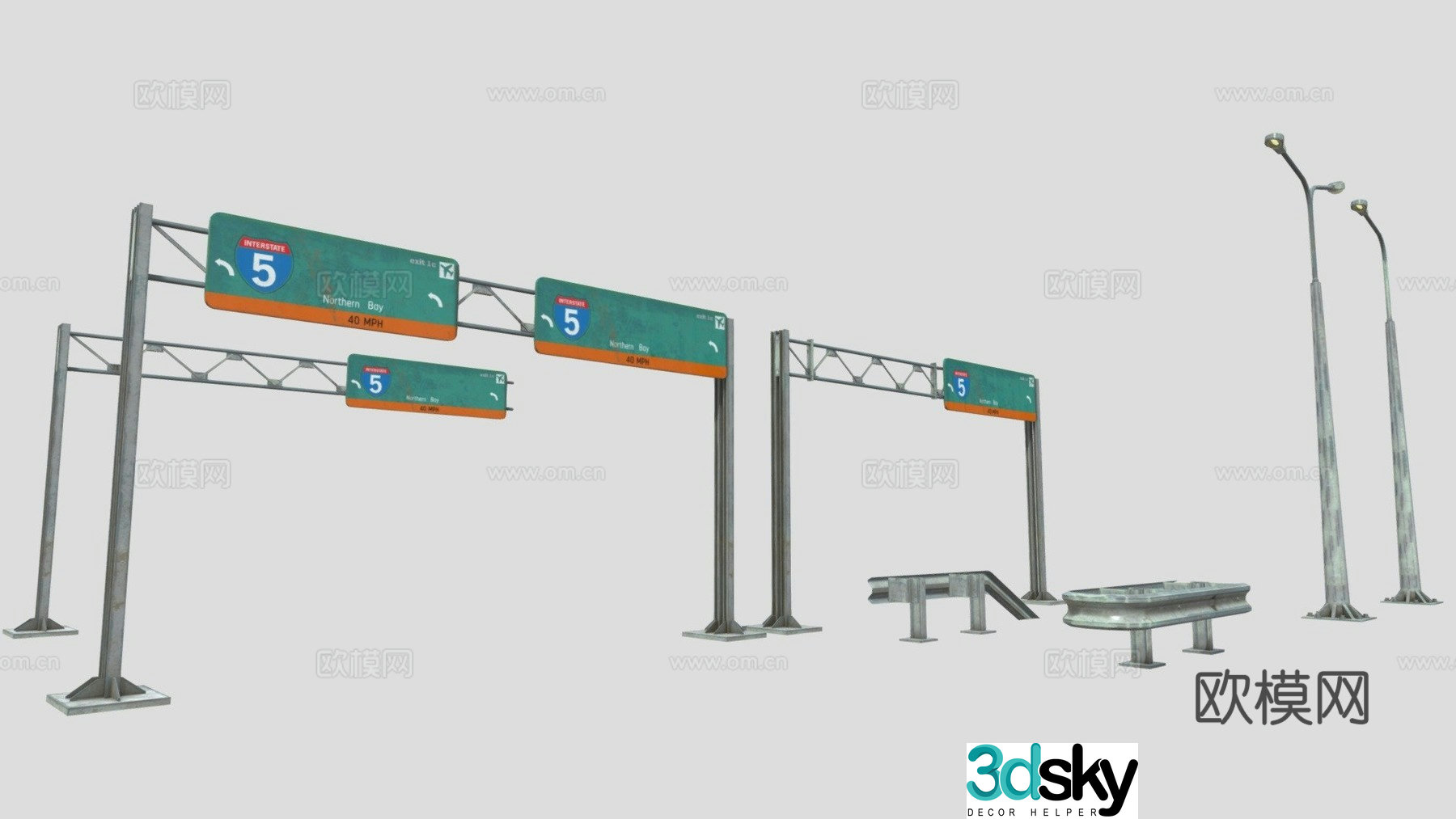 Highway guardrail sign 3d model