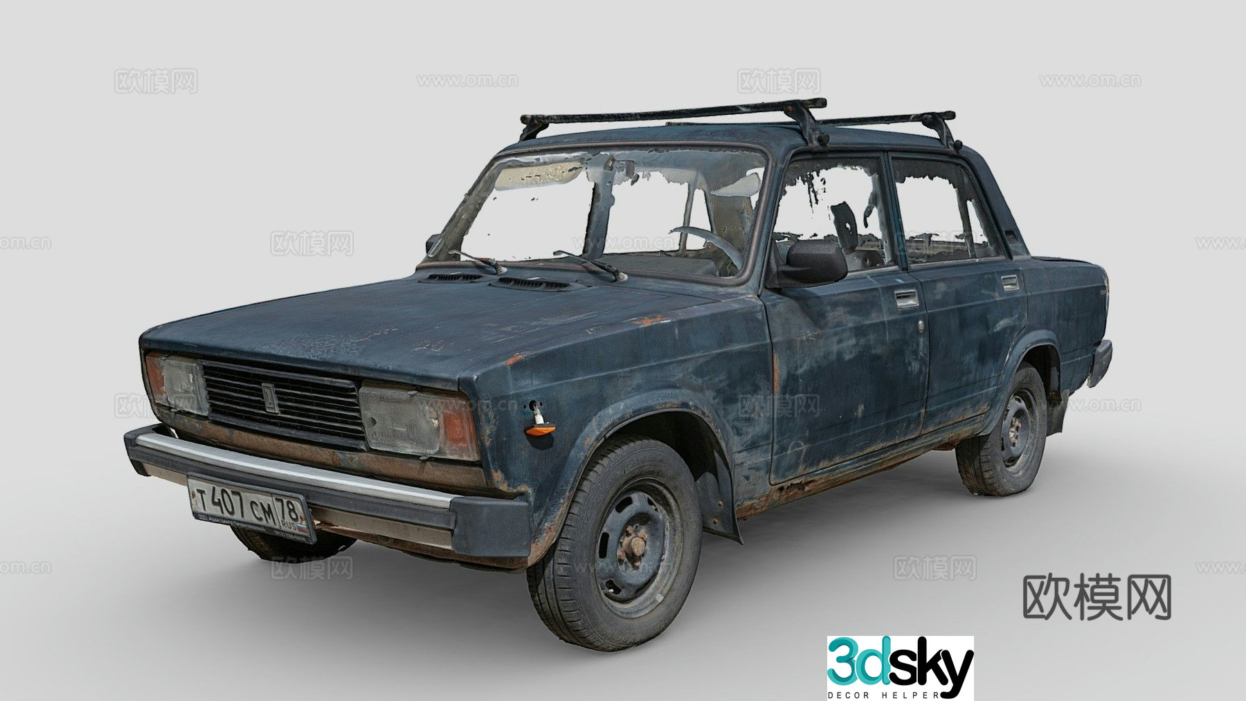 Abandoned soviet car damaged car 3d model