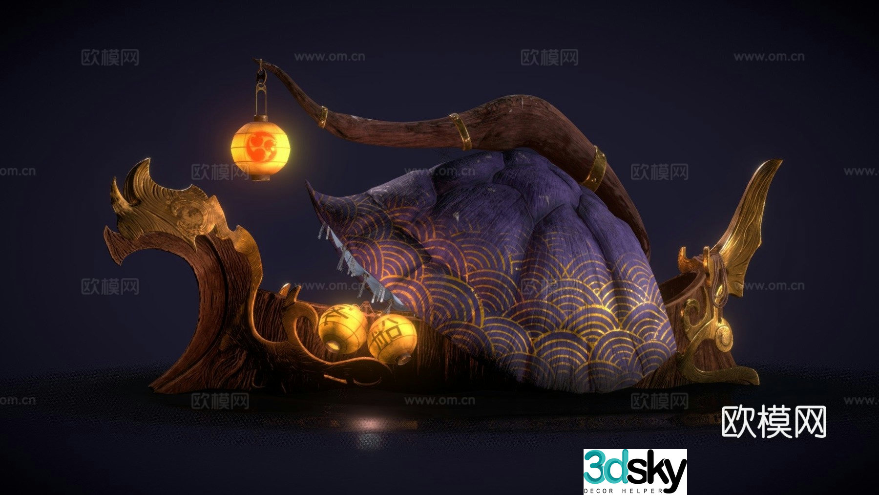 Turtle gondola 3d model on the water