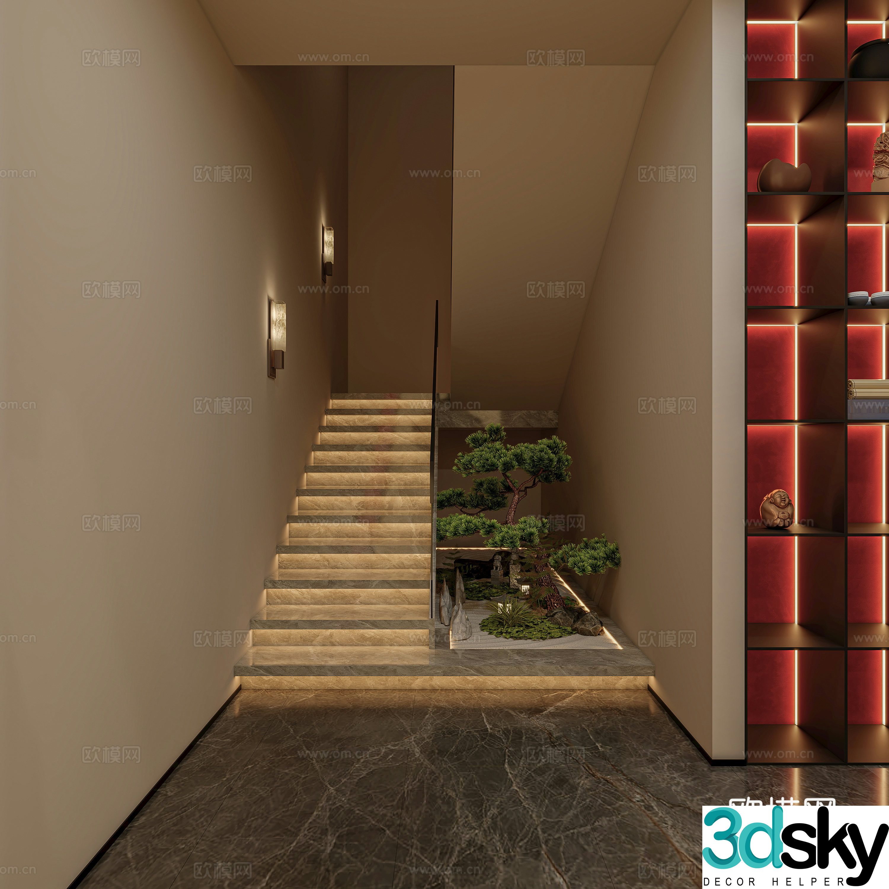 New Chinese style staircase landscape 3d model