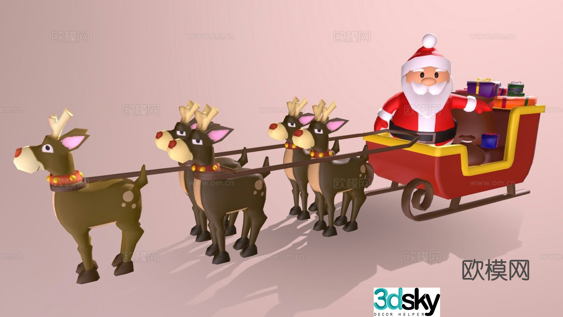 Santa Claus with sleigh 3d model