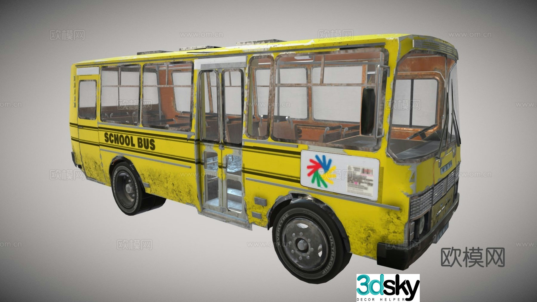 school bus old car 3d model