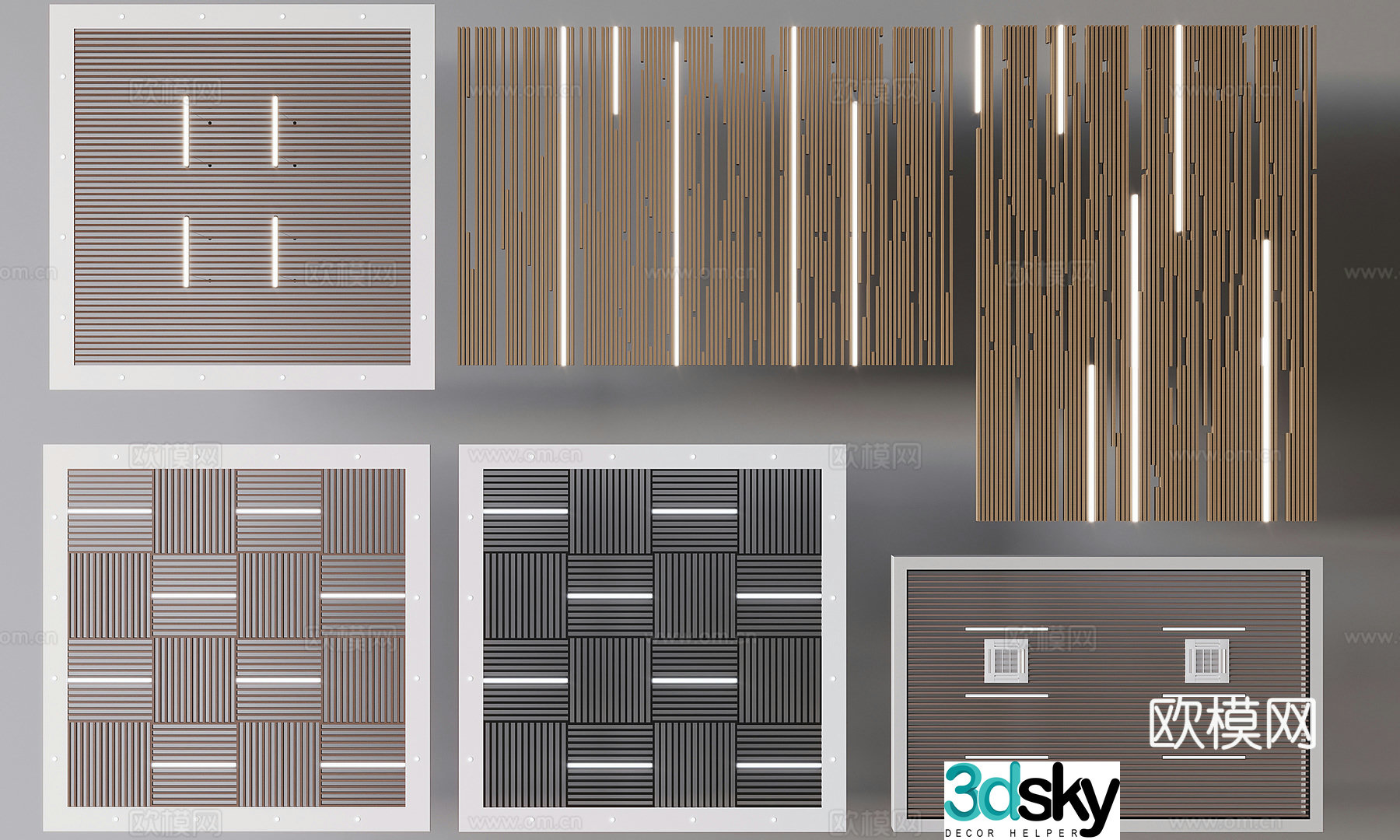 Aluminum square ceiling wooden grille ceiling ceiling 3D model