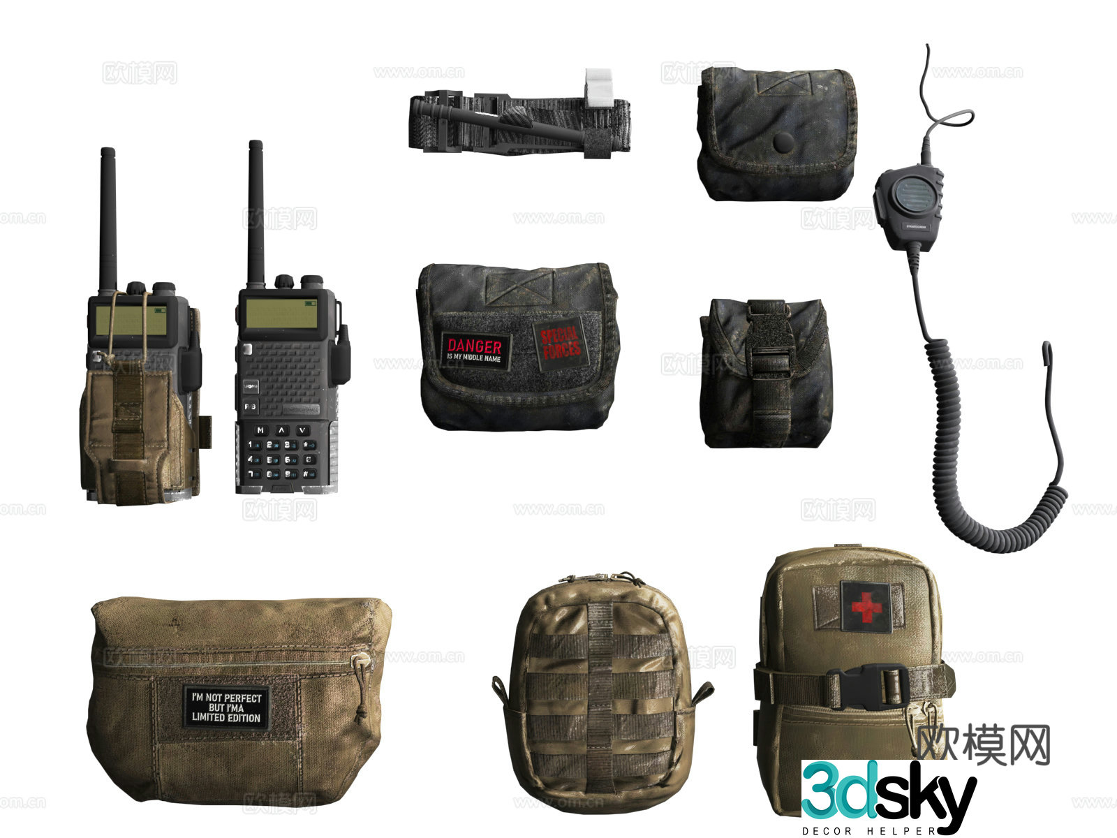 Military belt body armor first aid kit 3d model