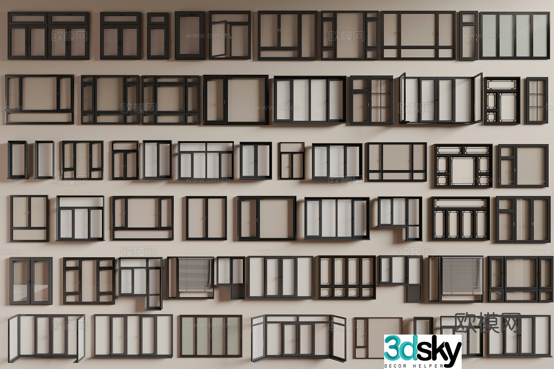 modern windows floor to ceiling windows casement windows 3d model