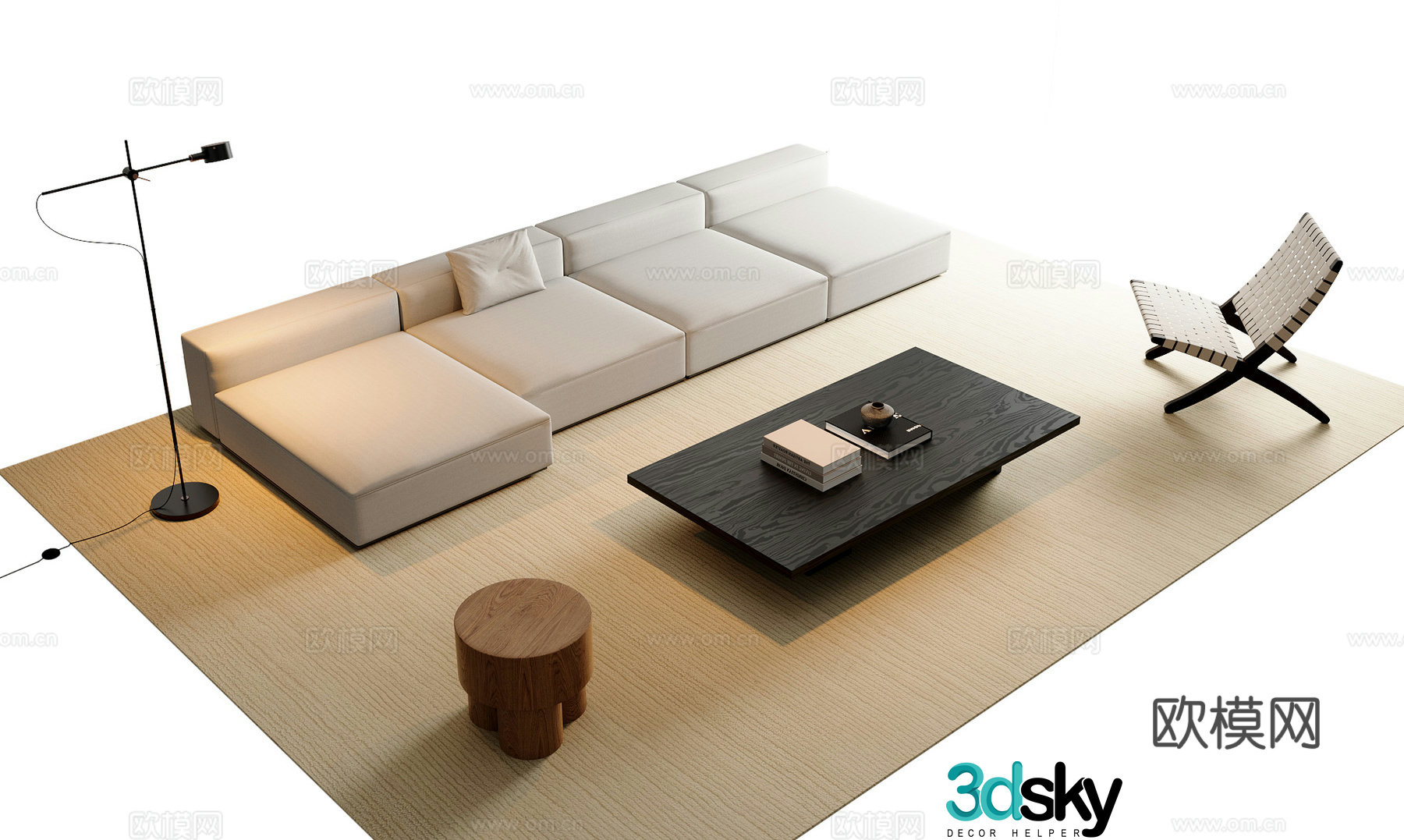Modern sofa coffee table modular sofa 3d model