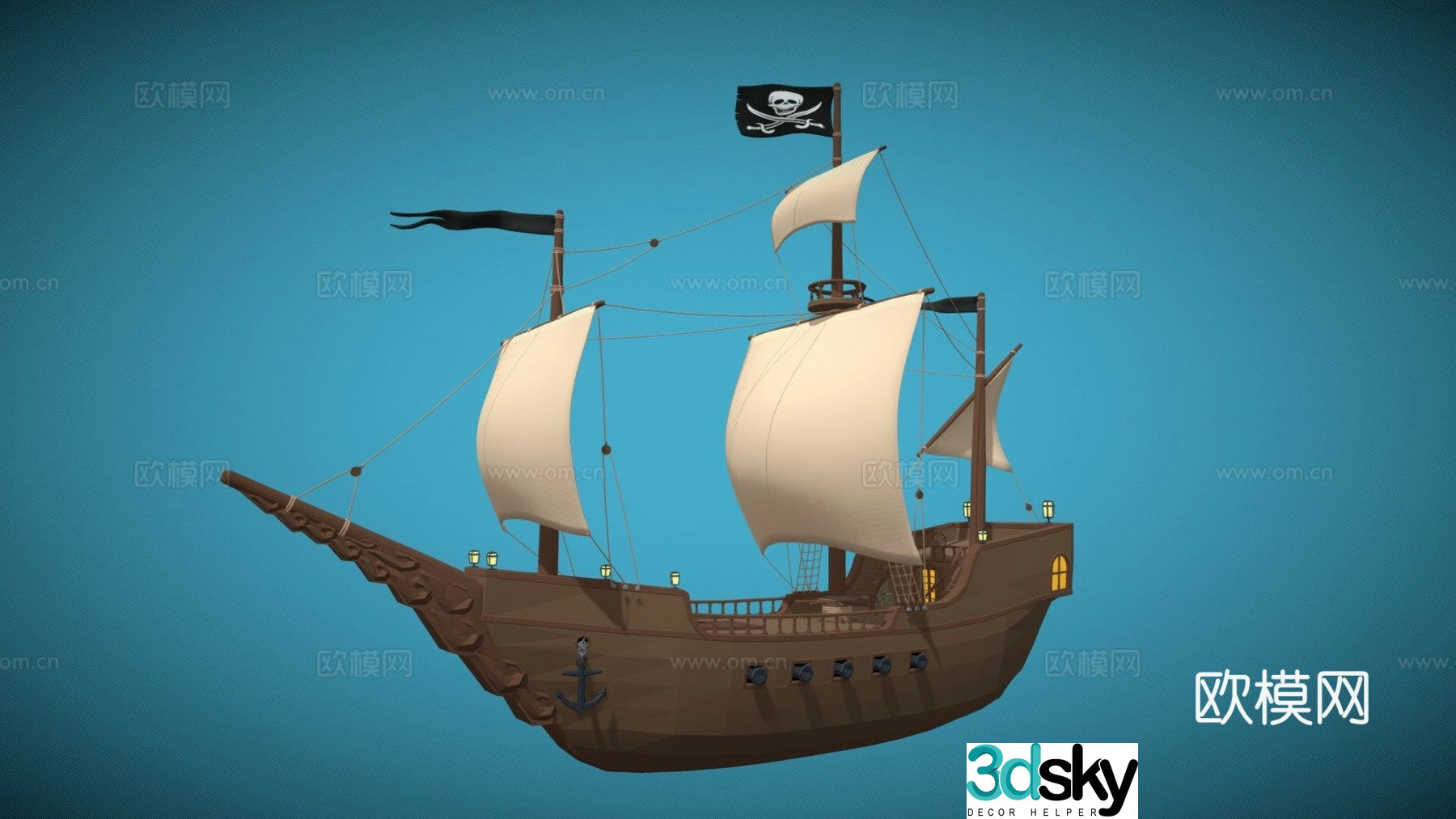 pirate ship sailing ship 3d model
