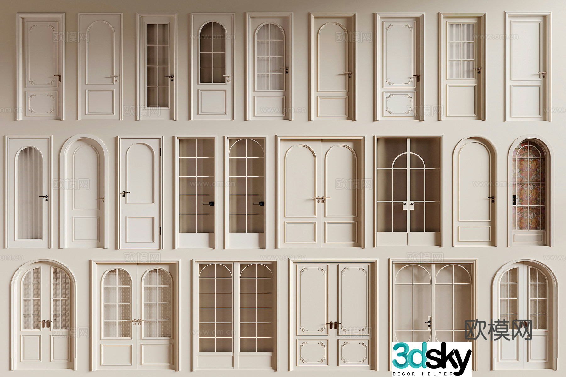 French single door flat door arched door double door 3D model