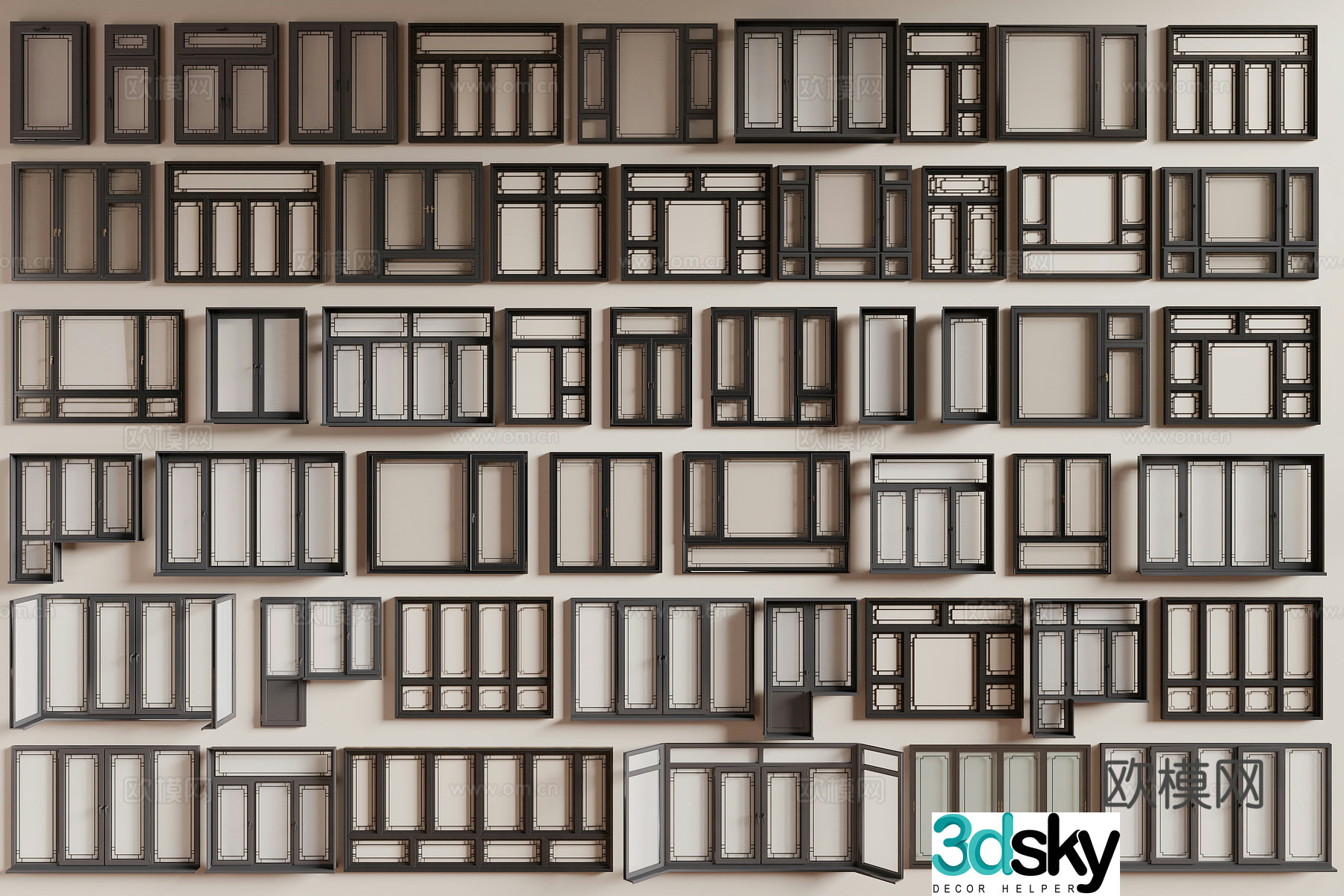 New Chinese style windows floor-to-ceiling windows casement windows 3d model
