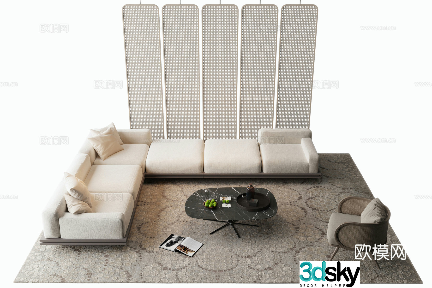 Modern corner sofa coffee table modular sofa 3d model