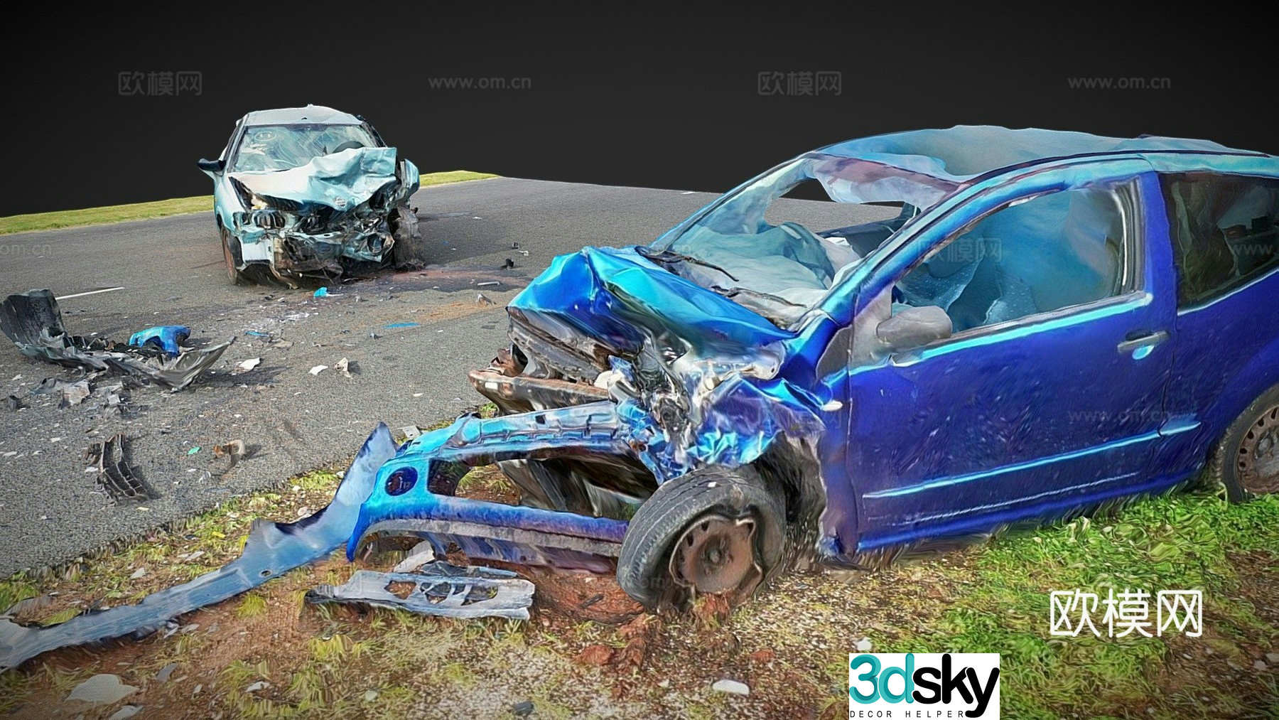 car wreck abandoned car 3d model