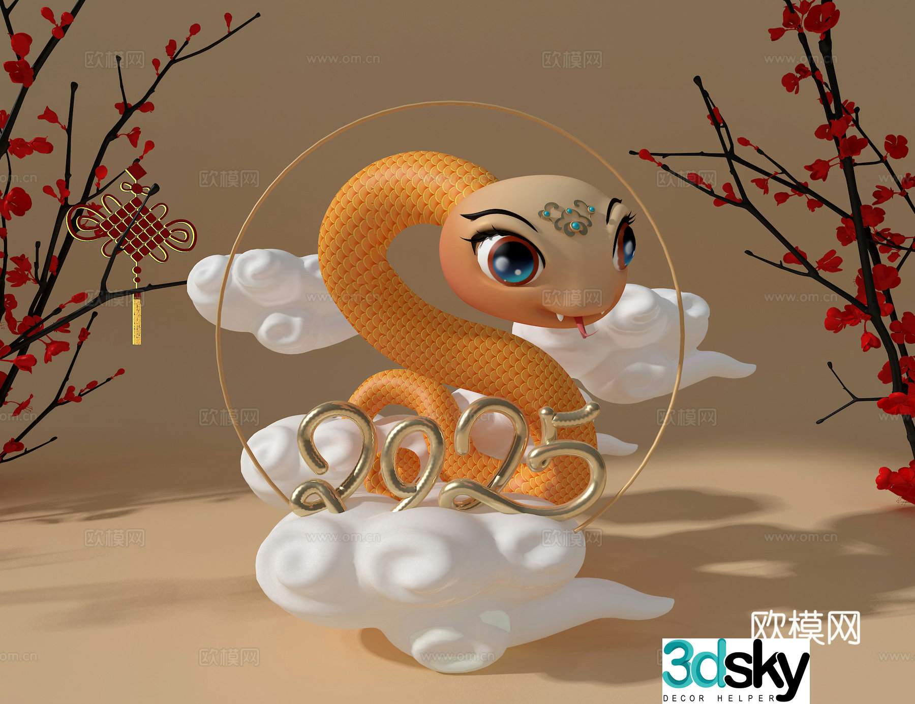 Year of the Snake Mei Chen Cartoon Snake Mei Chen Mascot 3D model