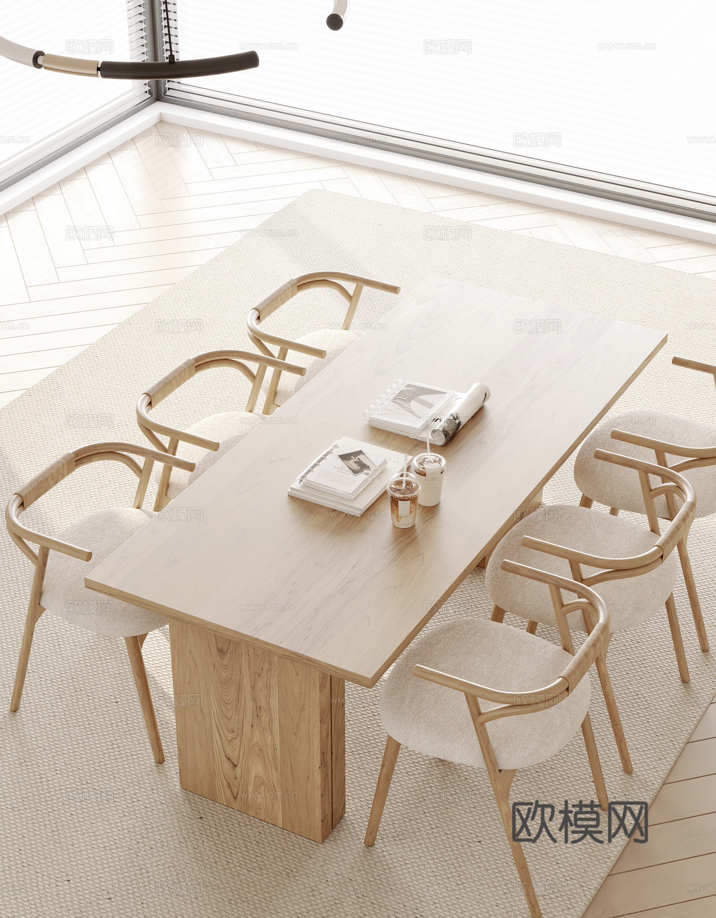 Bar dining table and chairs solid wood dining table 3d model