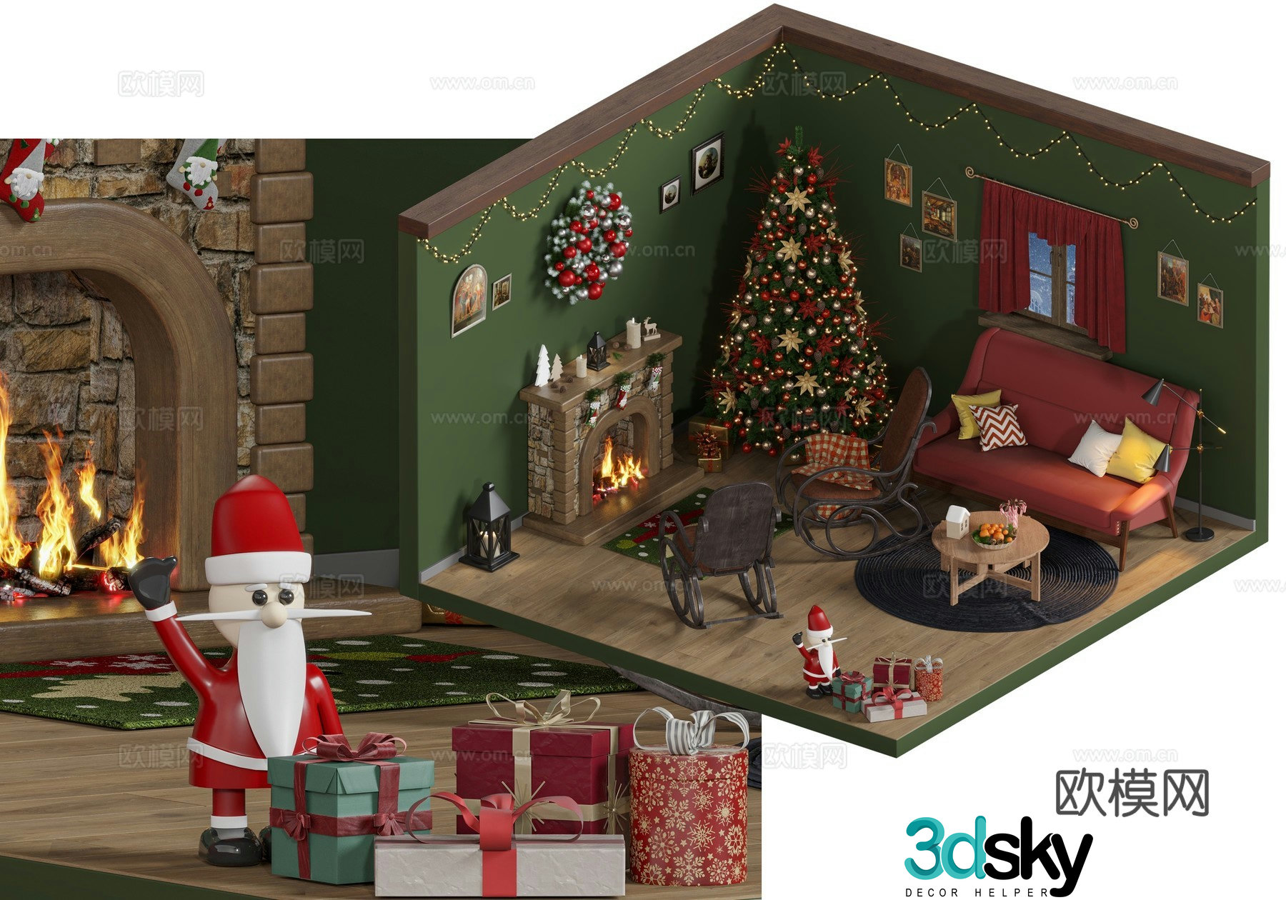 Christmas house Christmas tree Christmas decorations 3d model